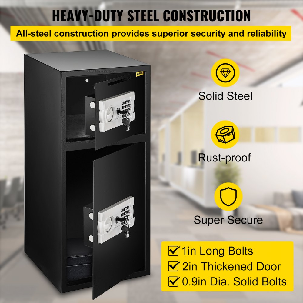 VEVOR 33" Digital Double Door Safe Depository Box Gun Safes Cash Office Security Lock Strong Iron Larger Digital Safe Box 