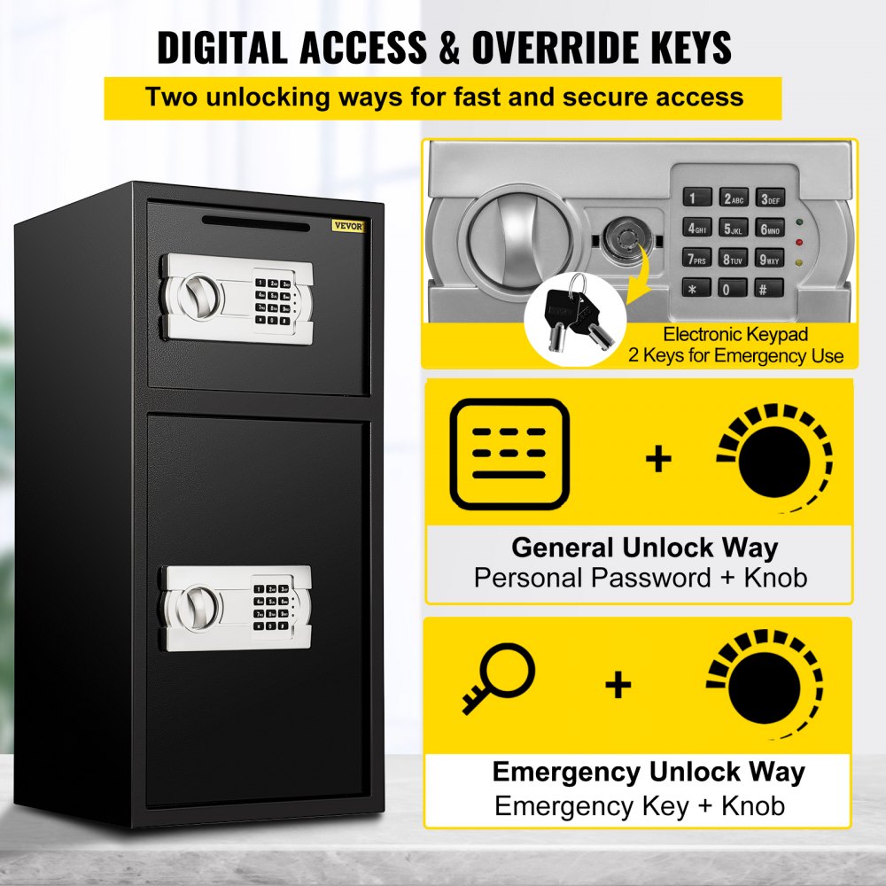 VEVOR 33" Digital Double Door Safe Depository Box Gun Safes Cash Office Security Lock Strong Iron Larger Digital Safe Box 