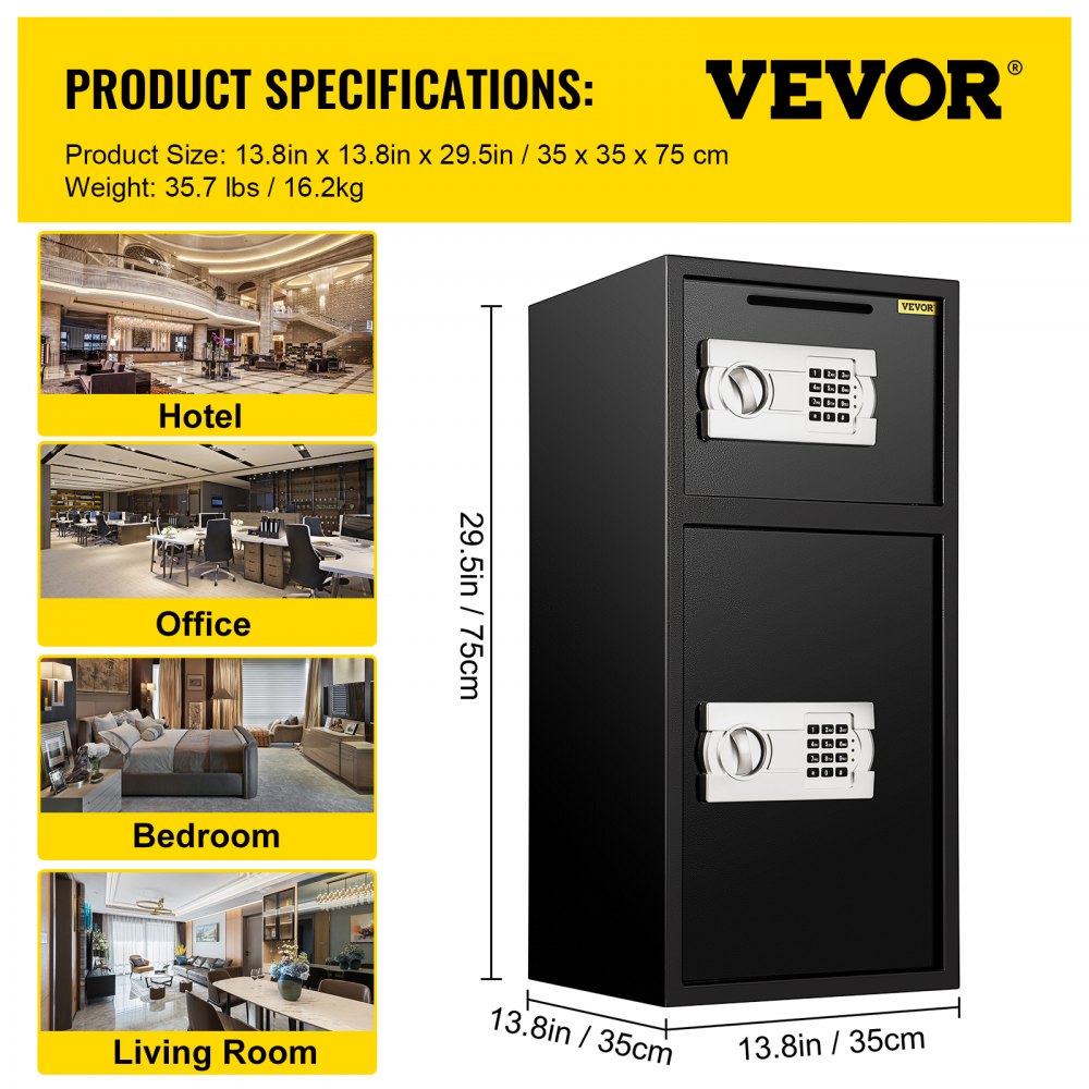 VEVOR 33" Digital Double Door Safe Depository Box Gun Safes Cash Office Security Lock Strong Iron Larger Digital Safe Box 