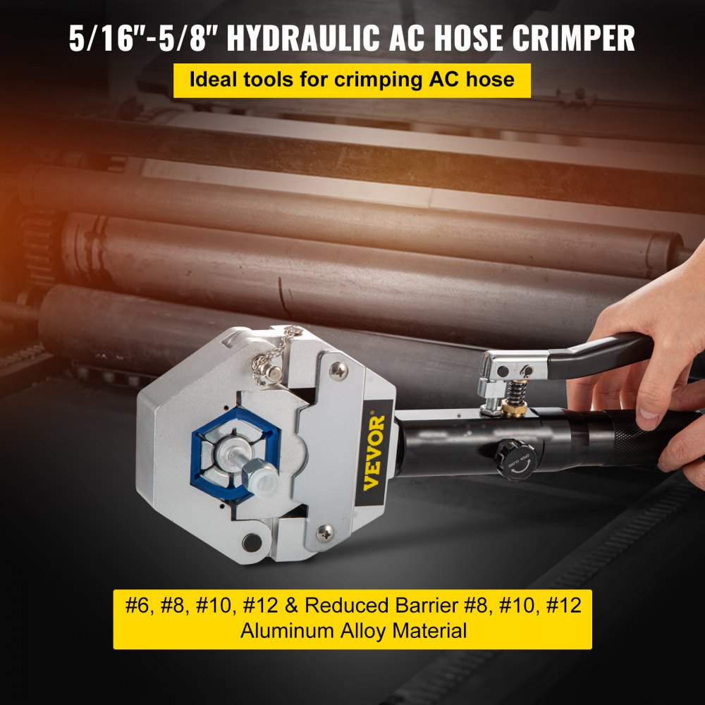 VEVOR Hydraulic Hose Crimper Hydra-Krimp 71500,Manual AC Hose Crimper Kit Air Conditioning Repaire Handheld,Hydraulic Hose Crimping Tool with 7 Die Set, for Barbed and Beaded Hose Fittings 