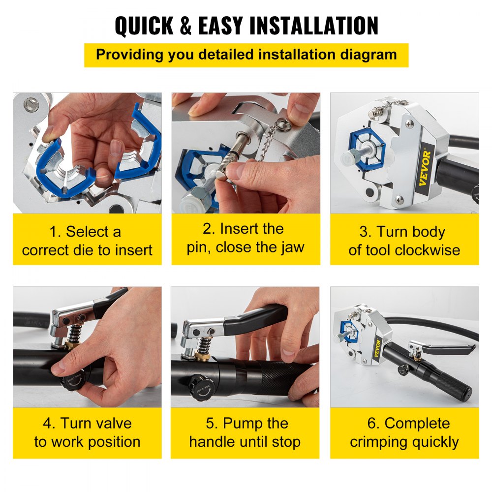 VEVOR Hydraulic Hose Crimper Hydra-Krimp 71500,Manual AC Hose Crimper Kit Air Conditioning Repaire Handheld,Hydraulic Hose Crimping Tool with 7 Die Set, for Barbed and Beaded Hose Fittings 
