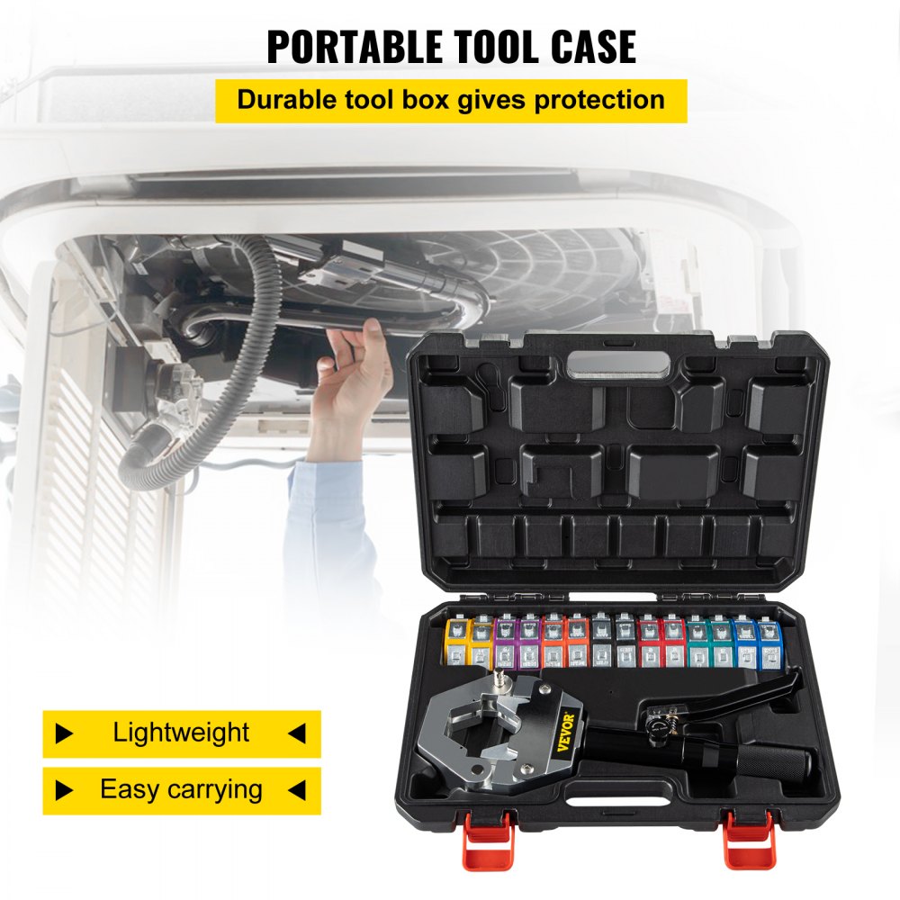 VEVOR Hydraulic Hose Crimper Hydra-Krimp 71500,Manual AC Hose Crimper Kit Air Conditioning Repaire Handheld,Hydraulic Hose Crimping Tool with 7 Die Set, for Barbed and Beaded Hose Fittings 