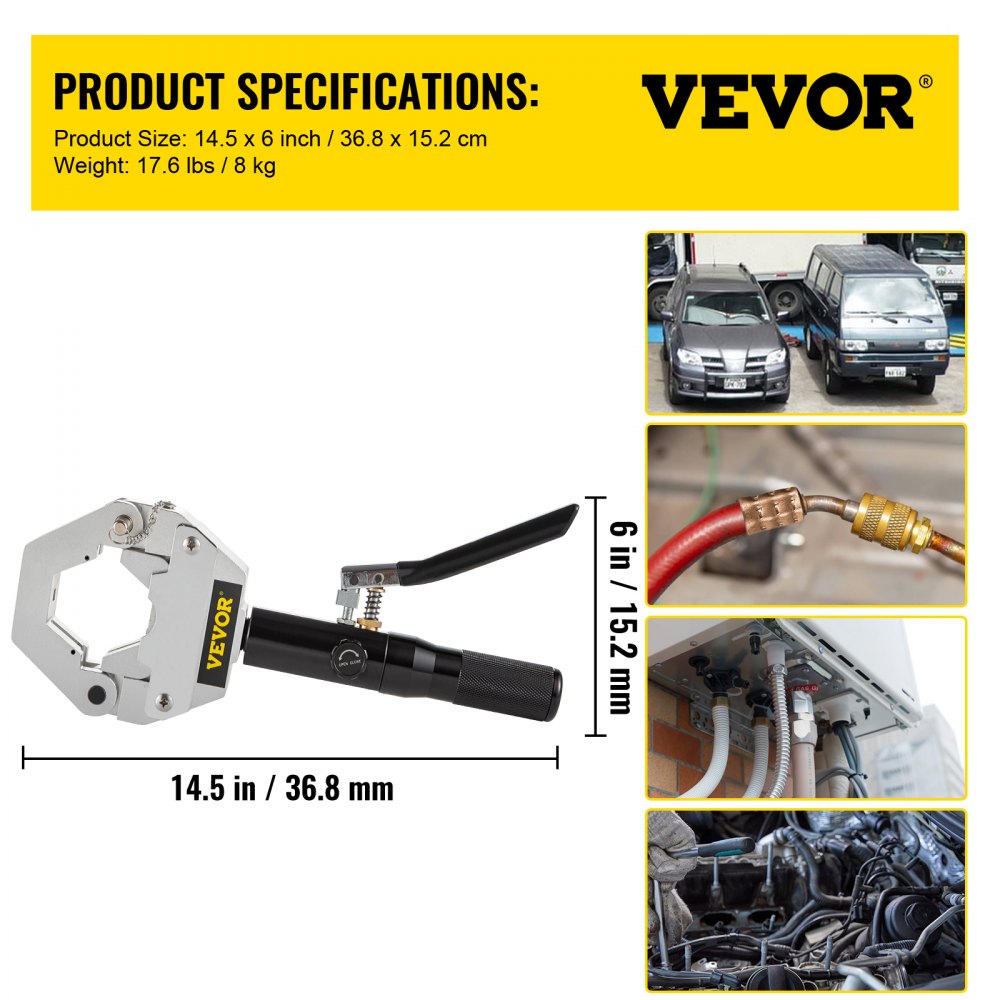 VEVOR Hydraulic Hose Crimper Hydra-Krimp 71500,Manual AC Hose Crimper Kit Air Conditioning Repaire Handheld,Hydraulic Hose Crimping Tool with 7 Die Set, for Barbed and Beaded Hose Fittings 
