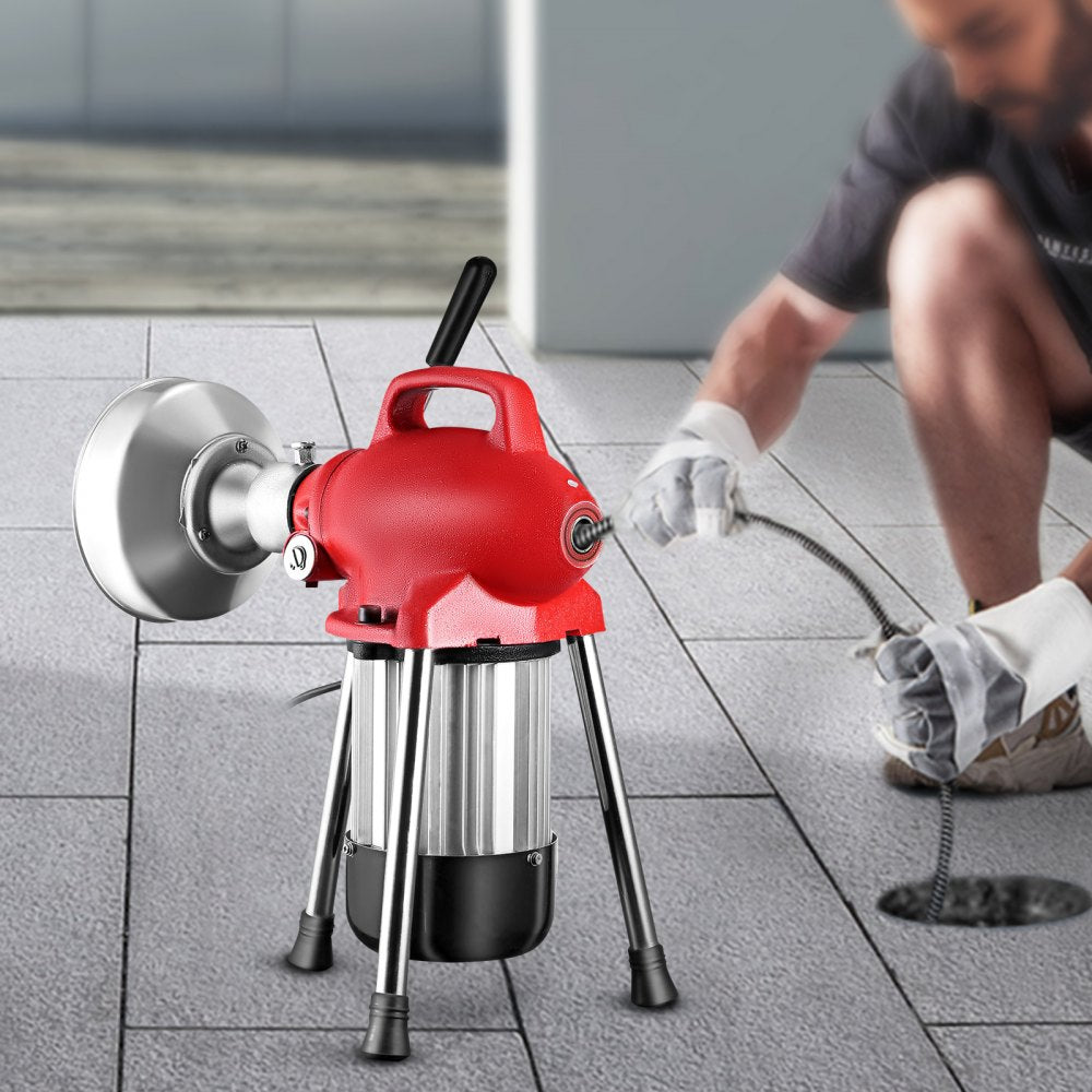 VEVOR Drain Cleaner Machine, 500W 3 Cables, Electric Drain Auger for 3/4\" to 4\" Pipes, Power Spin with Autofeed Function & 6 Cutters, Sewer Snake for Toilet, Sewer, Bathroom, Sink and Shower 