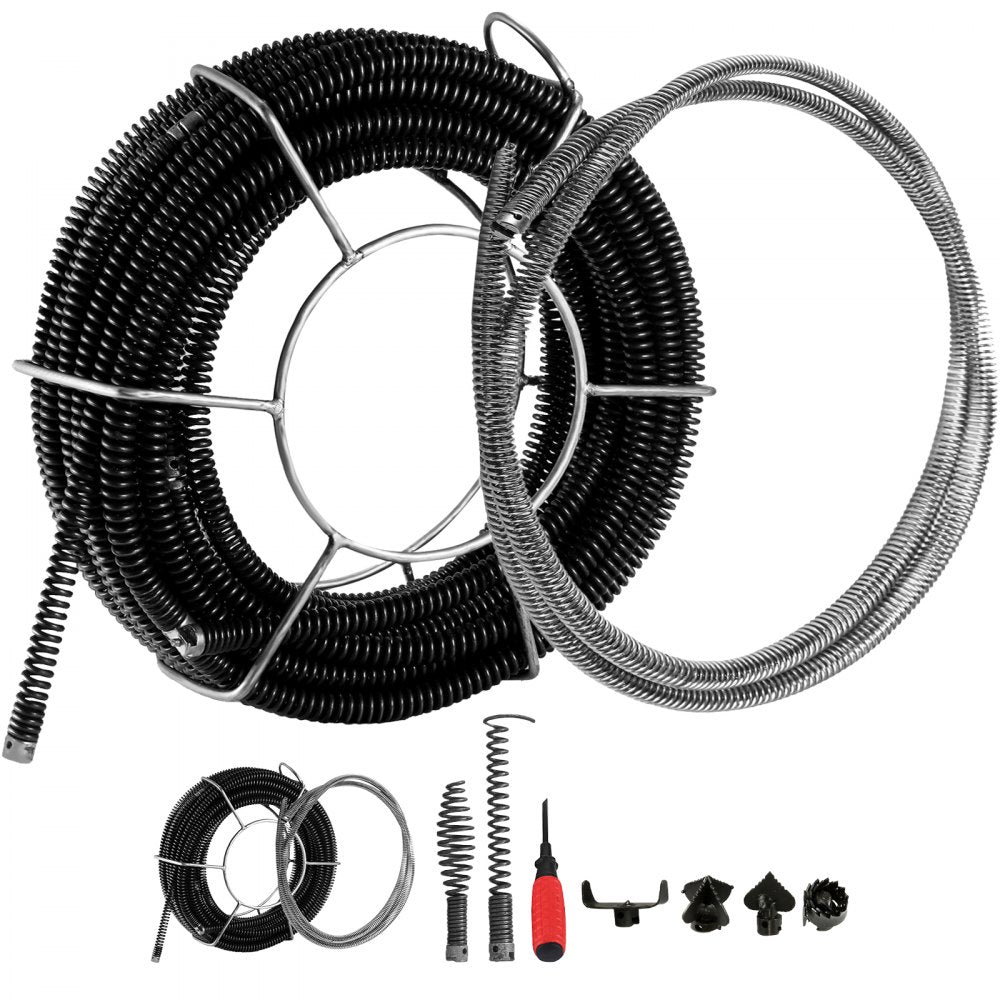 VEVOR Drain Cleaner Machine, 500W 3 Cables, Electric Drain Auger for 3/4\" to 4\" Pipes, Power Spin with Autofeed Function & 6 Cutters, Sewer Snake for Toilet, Sewer, Bathroom, Sink and Shower 