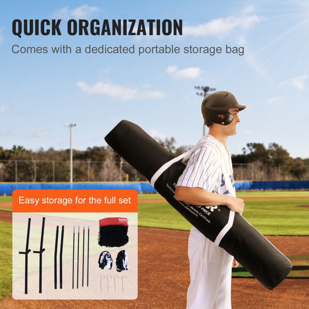 VEVOR 7x7 ft Baseball Softball Practice Net, Portable Baseball Training Net for Hitting Batting Catching Pitching, Backstop Baseball Equipment with Bow Frame, Carry Bag, Strike Zone, Ball, Batting Tee 