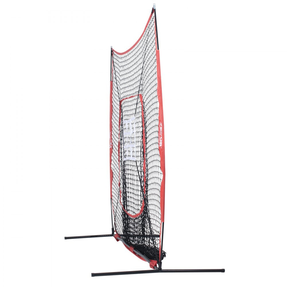 VEVOR 7x7 ft Baseball Softball Practice Net, Portable Baseball Training Net for Hitting Batting Catching Pitching, Backstop Baseball Equipment with Bow Frame, Carry Bag, Strike Zone, Ball, Batting Tee 