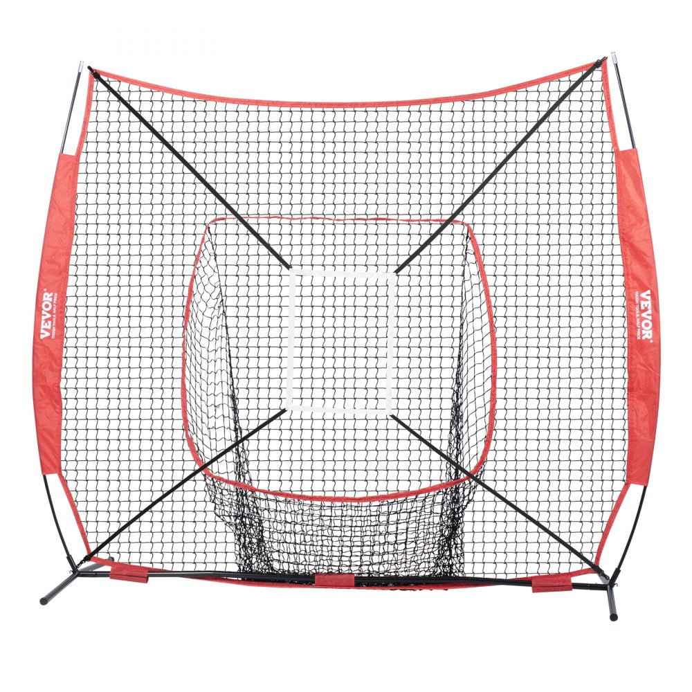 VEVOR 7x7 ft Baseball Softball Practice Net, Portable Baseball Training Net for Hitting Batting Catching Pitching, Backstop Baseball Equipment with Bow Frame, Carry Bag, Strike Zone, Ball, Batting Tee 