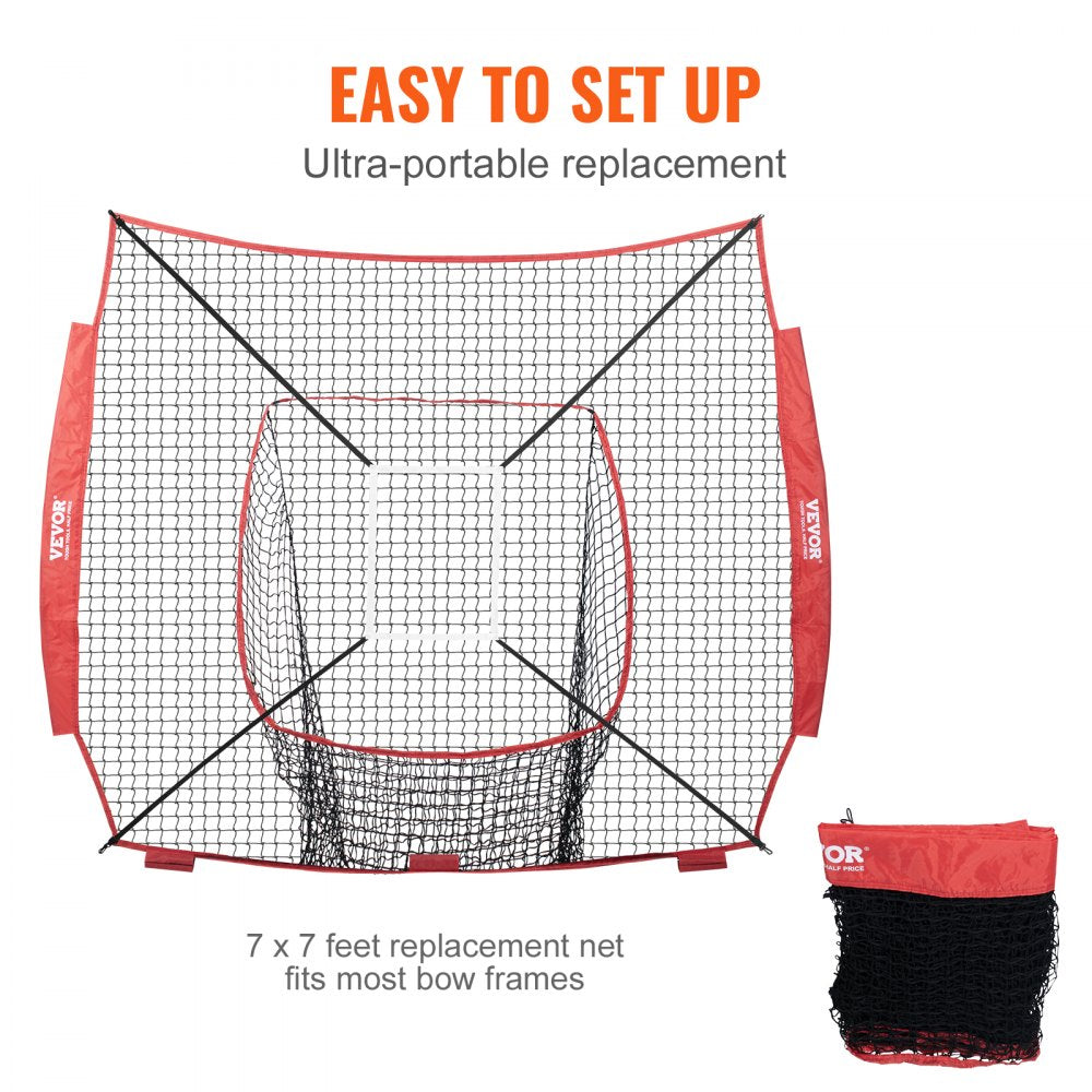 VEVOR 7x7 ft Baseball Softball Practice Net, Portable Baseball Training Net for Hitting Batting Catching Pitching, Backstop Baseball Equipment Training Aids with Strike Zone 