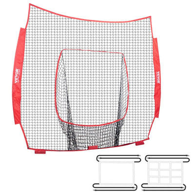 VEVOR 7x7 ft Baseball Softball Practice Net, Portable Baseball Training Net for Hitting Batting Catching Pitching, Backstop Baseball Equipment Training Aids with Strike Zone 