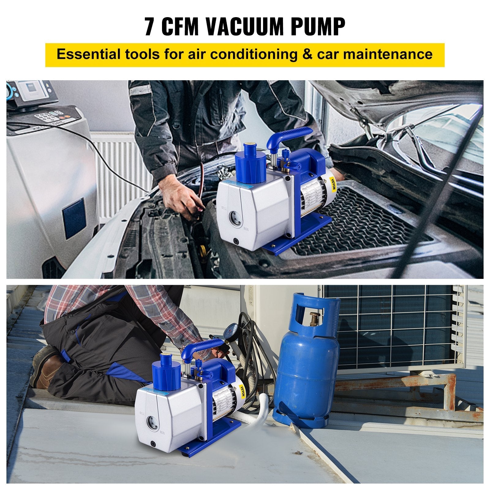 VEVOR Vacuum Pump 7 CFM 1/2 HP 1 Stage Ultimate Vacuum Refrigerant HVAC Air Tool 110V 5PA Air Conditioning Pump for Automobile Reparation Vacuum Evacuation 