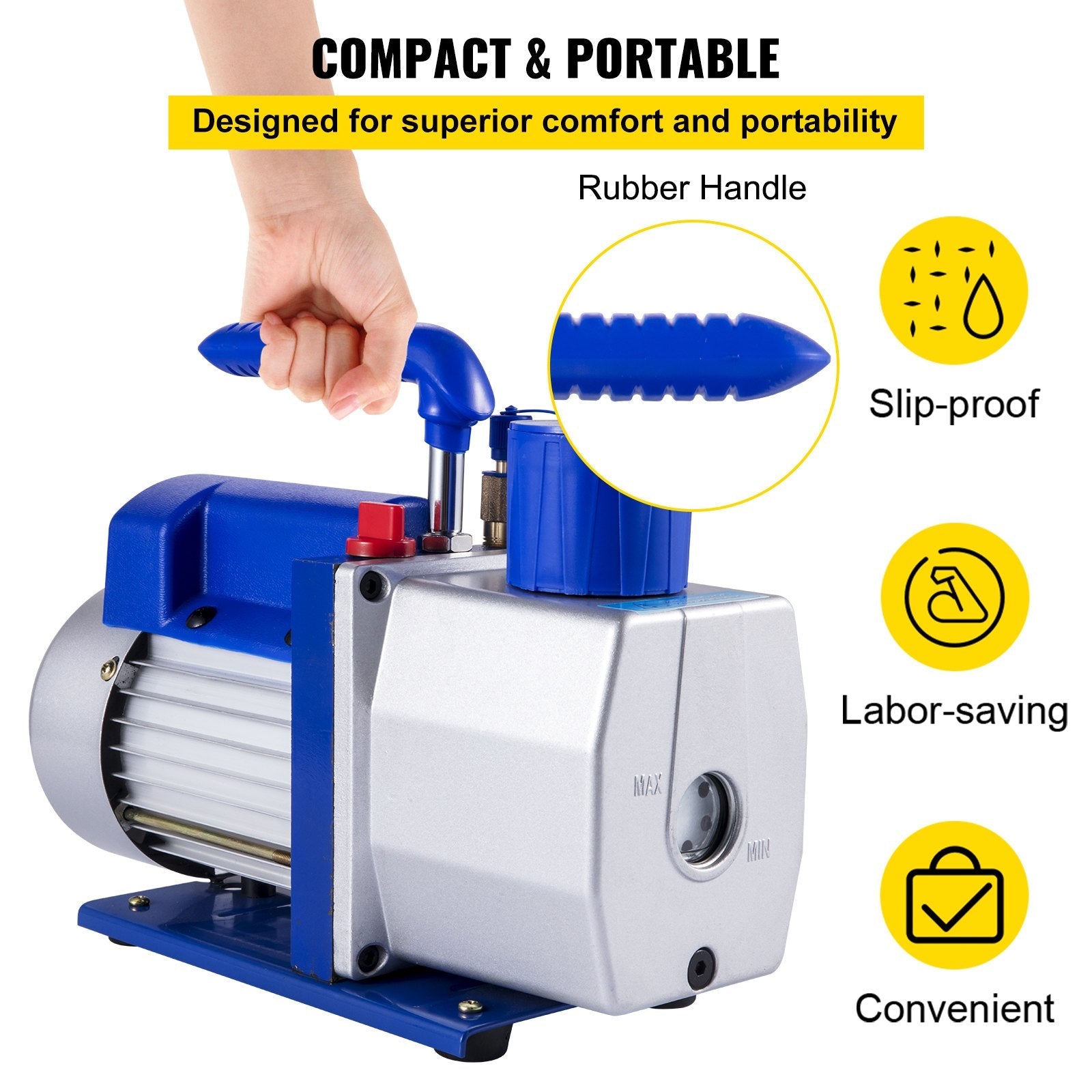 VEVOR Vacuum Pump 7 CFM 1/2 HP 1 Stage Ultimate Vacuum Refrigerant HVAC Air Tool 110V 5PA Air Conditioning Pump for Automobile Reparation Vacuum Evacuation 