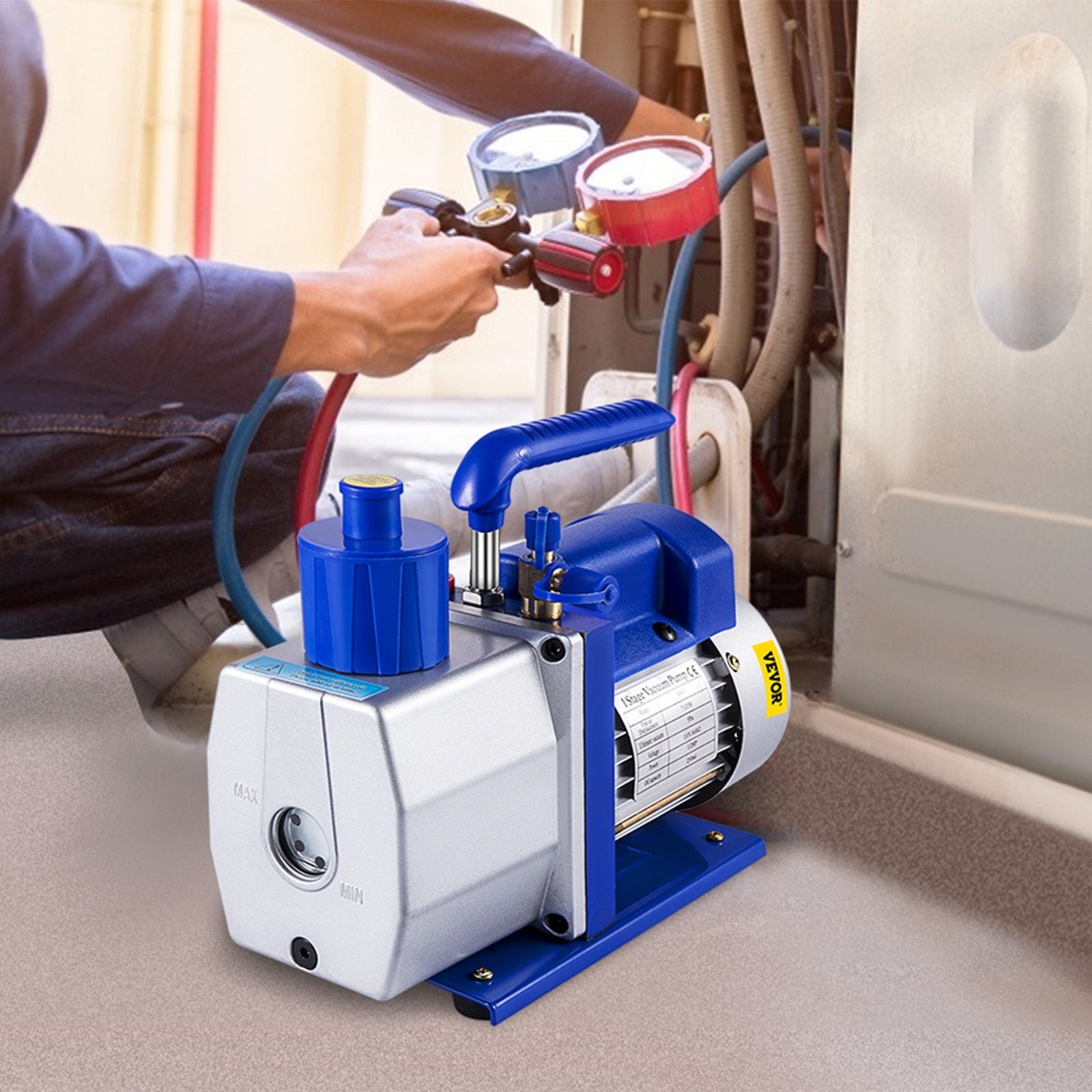 VEVOR Vacuum Pump 7 CFM 1/2 HP 1 Stage Ultimate Vacuum Refrigerant HVAC Air Tool 110V 5PA Air Conditioning Pump for Automobile Reparation Vacuum Evacuation 