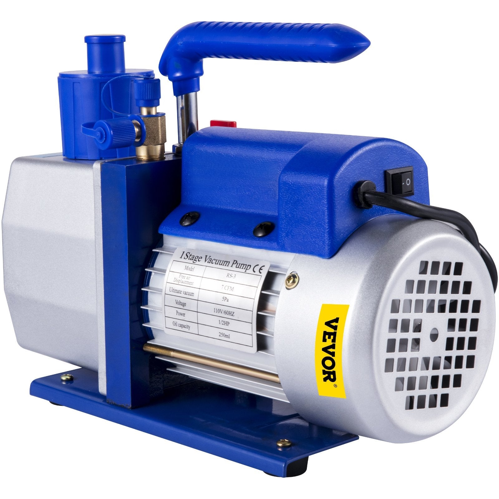 VEVOR Vacuum Pump 7 CFM 1/2 HP 1 Stage Ultimate Vacuum Refrigerant HVAC Air Tool 110V 5PA Air Conditioning Pump for Automobile Reparation Vacuum Evacuation 