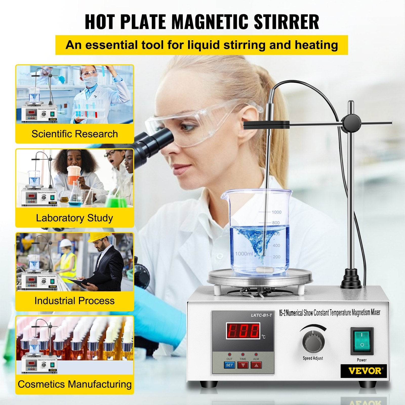 VEVOR 85-2 Magnetic Mixer Hotplate 1000ml Magnetic Heating Plate Magnetic Stirrer with Hotplate 110V Magnetic Stirring Mixer 