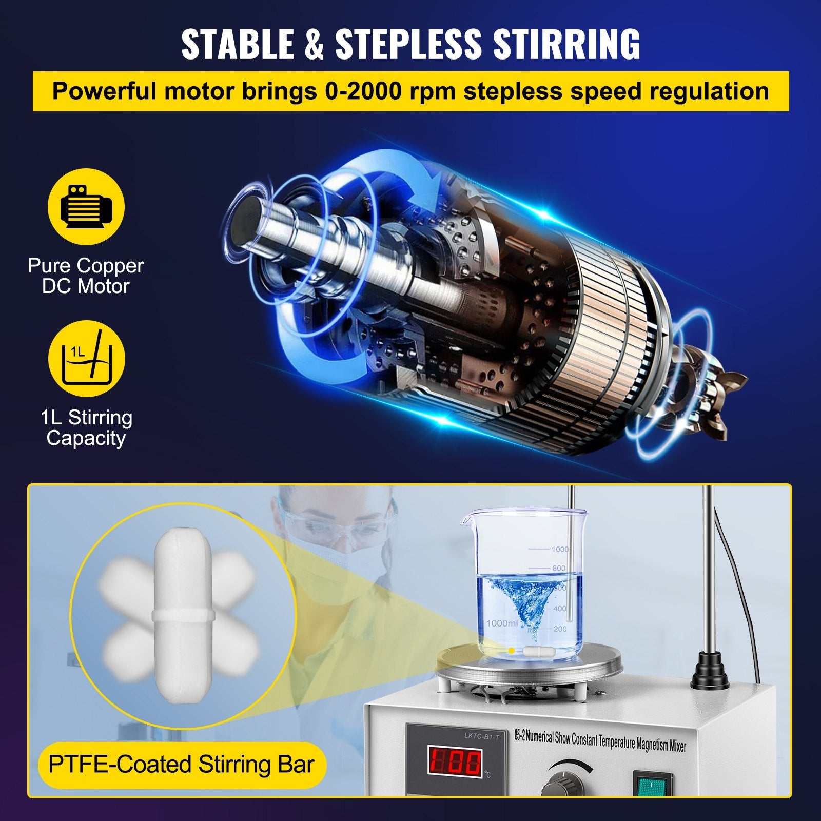 VEVOR 85-2 Magnetic Mixer Hotplate 1000ml Magnetic Heating Plate Magnetic Stirrer with Hotplate 110V Magnetic Stirring Mixer 