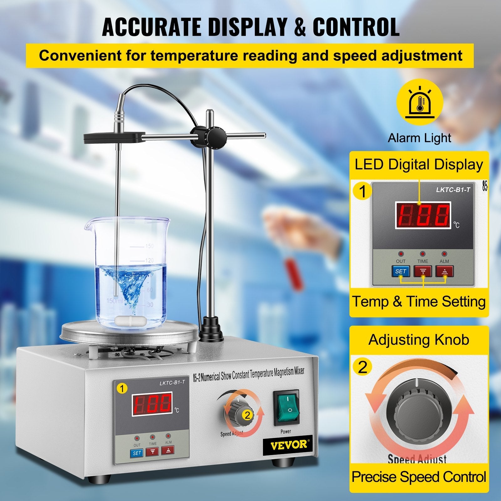 VEVOR 85-2 Magnetic Mixer Hotplate 1000ml Magnetic Heating Plate Magnetic Stirrer with Hotplate 110V Magnetic Stirring Mixer 