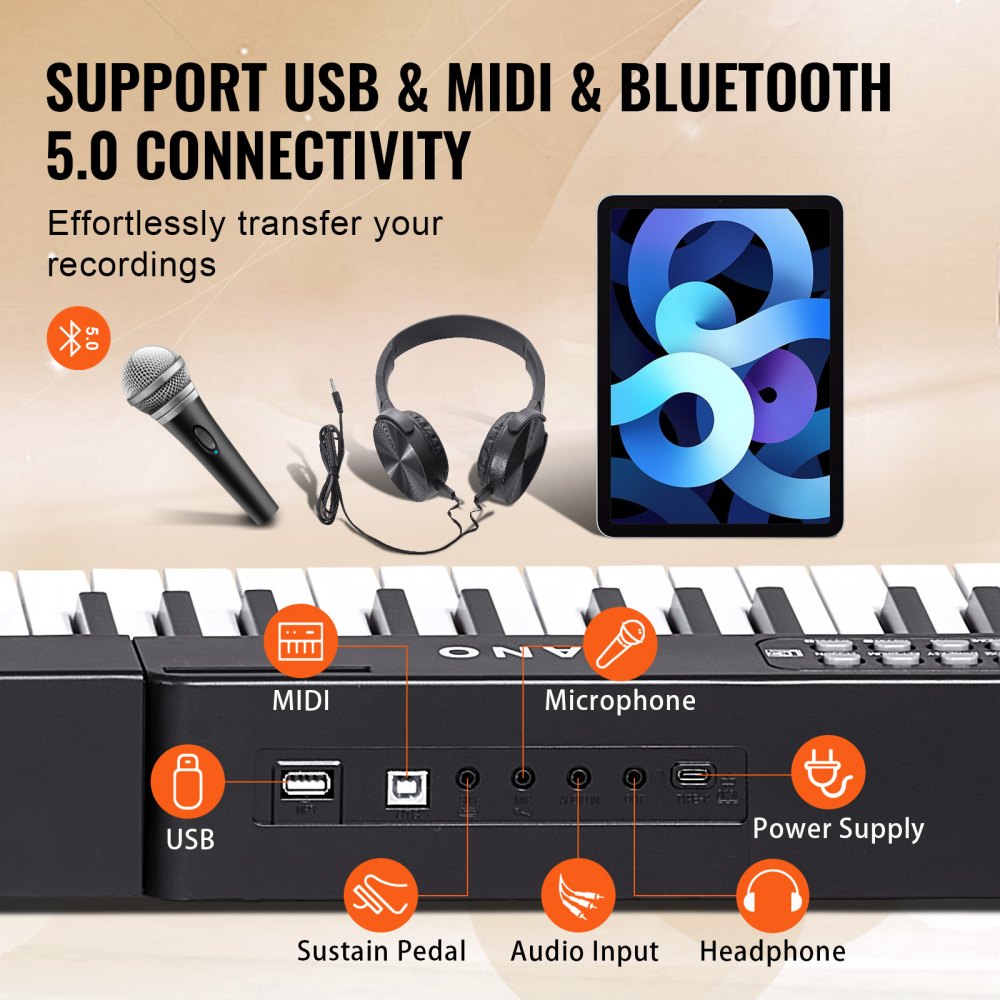 VEVOR 88 Key Digital Piano Keyboard Semi Weighted Electric Portable with Stand 