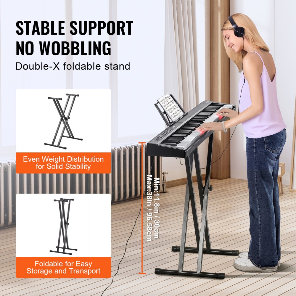 VEVOR 88 Key Digital Piano Keyboard Semi Weighted Electric Portable with Stand 
