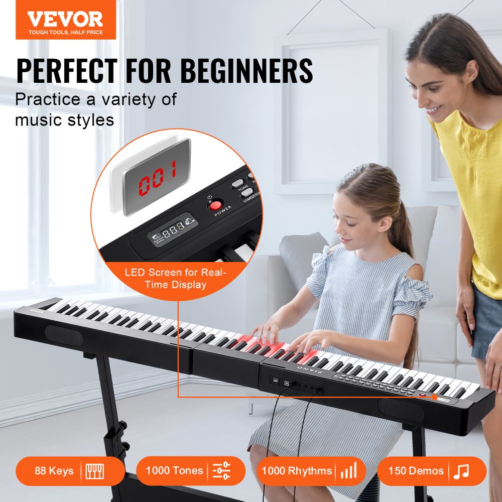 VEVOR 88 Key Digital Piano Keyboard Semi Weighted Full Size Electric Portable 