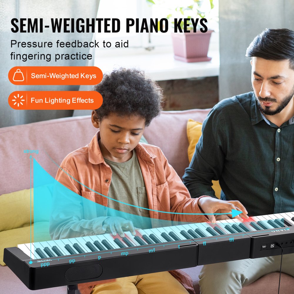 VEVOR 88 Key Digital Piano Keyboard Semi Weighted Full Size Electric Portable 