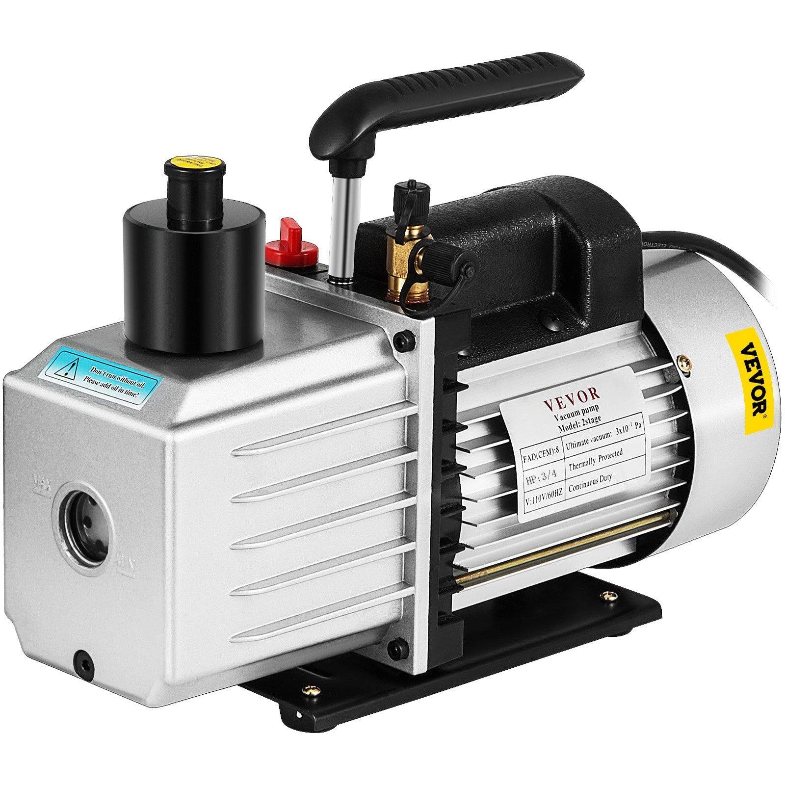 VEVOR Vacuum Pump 8CFM 1 HP Two Stage Air Conditioning Vacuum Pump 110V 0.3PA Ultimate Vacuum Refrigerant HVAC Air Tool for Automobile Reparation Vacuum Evacuation (2-Stage, 8CFM) 