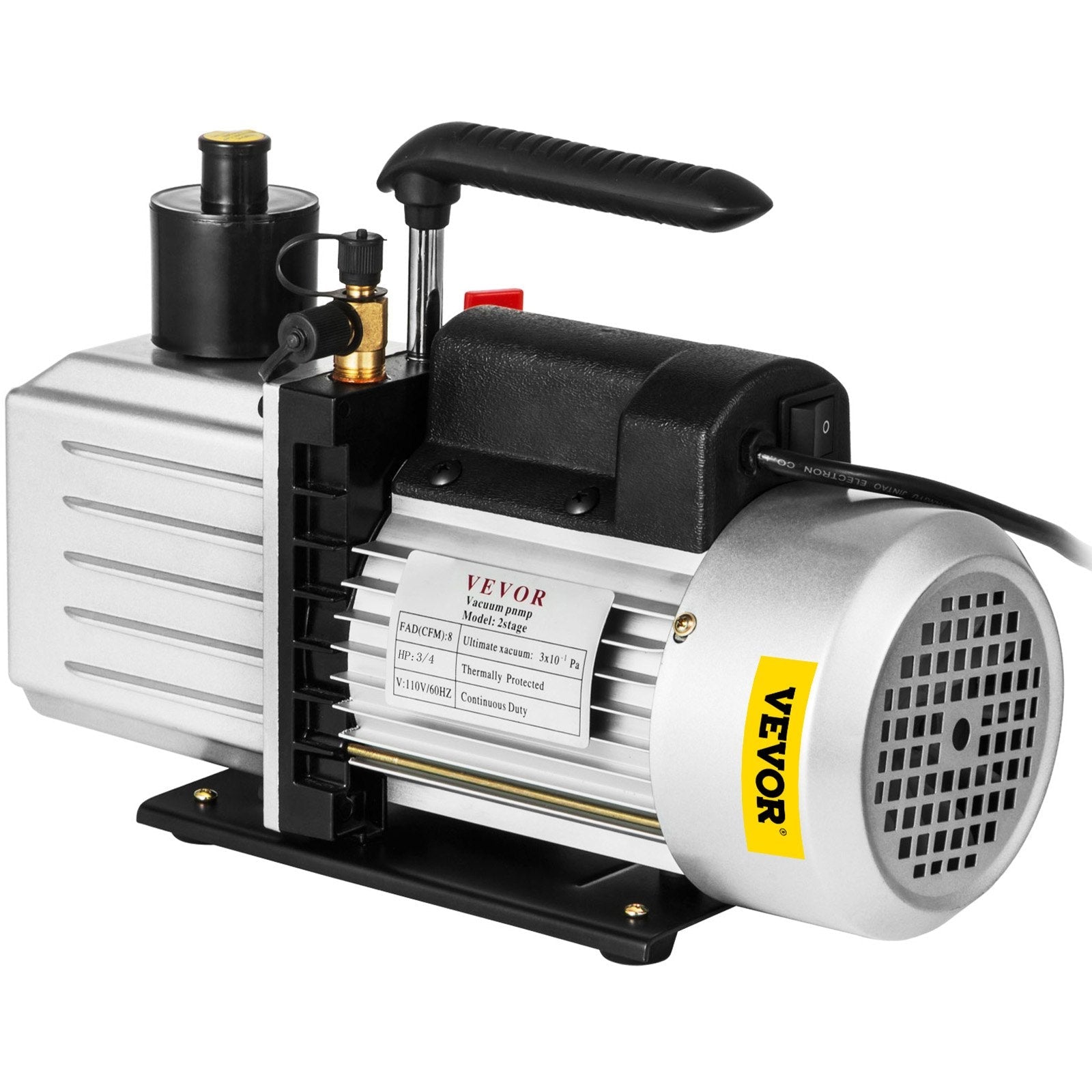 VEVOR Vacuum Pump 8CFM 1 HP Two Stage Air Conditioning Vacuum Pump 110V 0.3PA Ultimate Vacuum Refrigerant HVAC Air Tool for Automobile Reparation Vacuum Evacuation (2-Stage, 8CFM) 