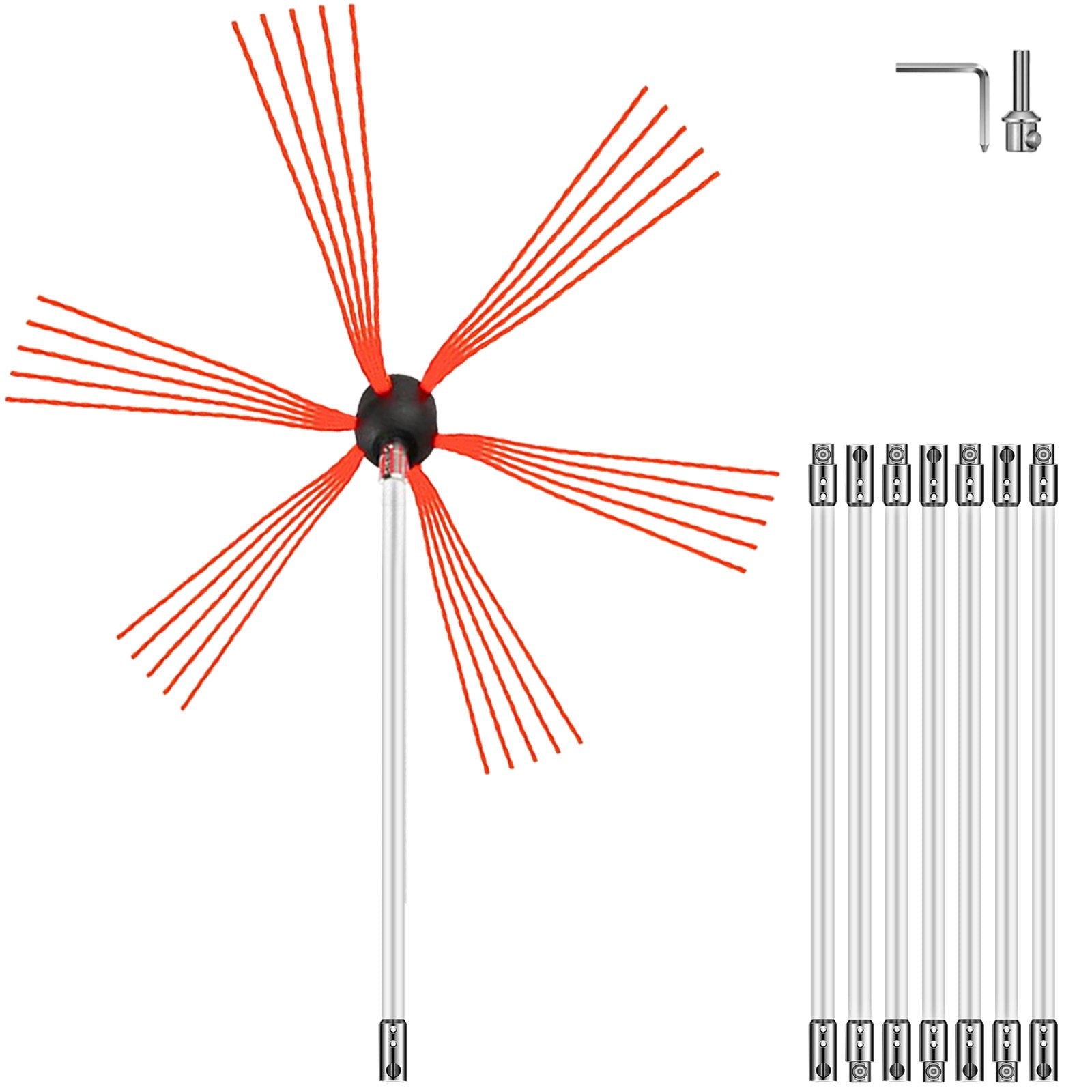 VEVOR Chimney Sweep Kit 26FT, Chimney Brush 315 Inch Chimney Brush Rod Kit 8 Rods with Nylon Flexible Rods . 