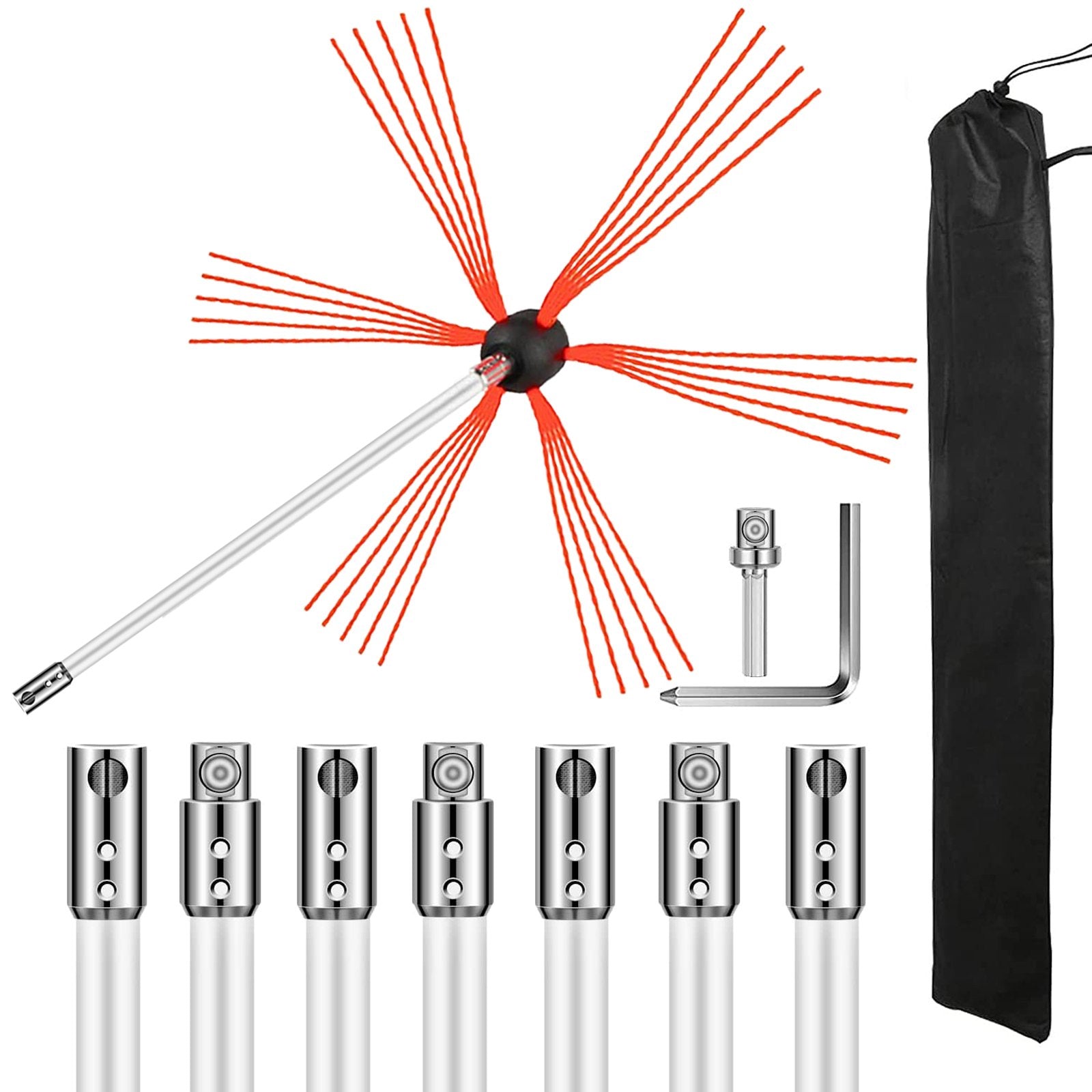 VEVOR Chimney Sweep Kit 26FT, Chimney Brush 315 Inch Chimney Brush Rod Kit 8 Rods with Nylon Flexible Rods . 