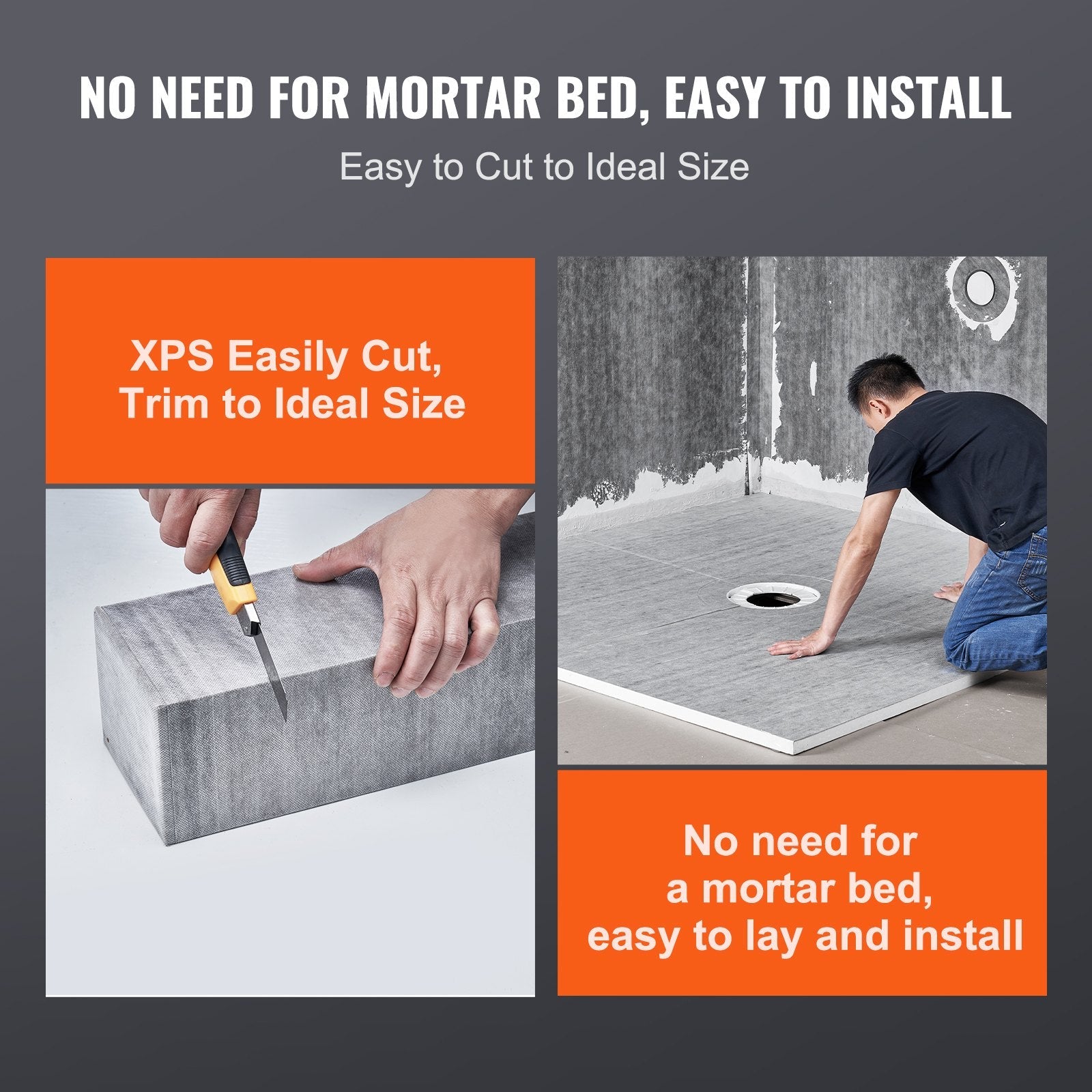 VEVOR Shower Curb Kit, 72"x72" Shower Pan Kit with 2" ABS Central Flange, 4" Stainless Steel Grate, Waterproof Shower Curb & Membrane & Strip, Shower Pan Slope Sticks Fit for Bathroom 
