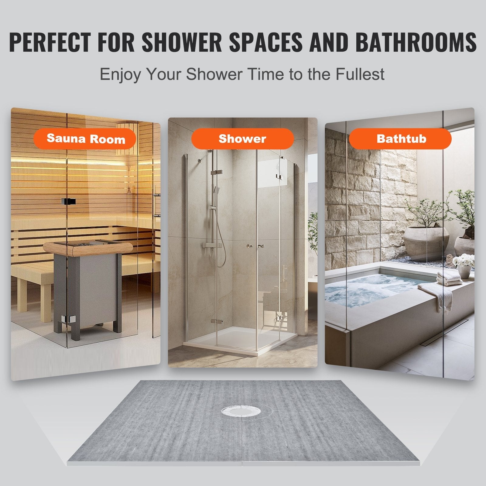 VEVOR Shower Curb Kit, 72"x72" Shower Pan Kit with 2" ABS Central Flange, 4" Stainless Steel Grate, Waterproof Shower Curb & Membrane & Strip, Shower Pan Slope Sticks Fit for Bathroom 