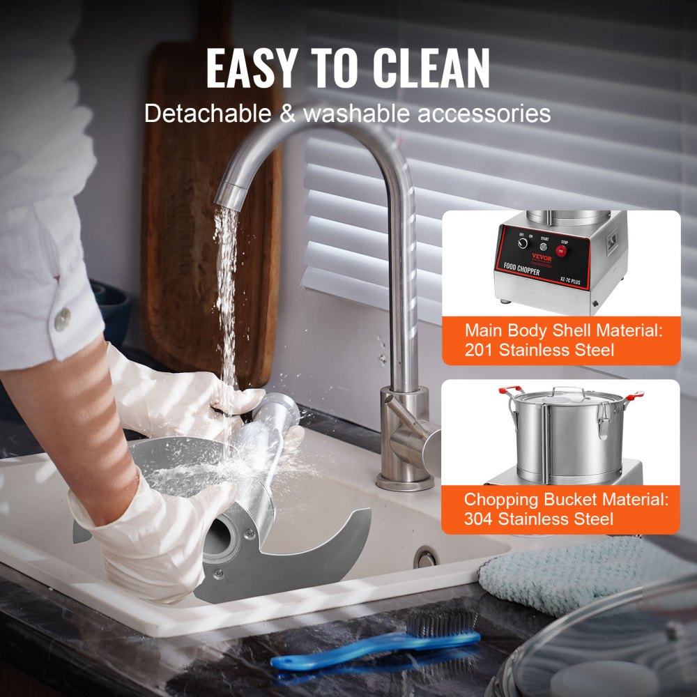 VEVOR Food Processor & Vegetable Chopper, 7 Quart Bowl, 750W Food-Grade Stainless Steel Food Processor Chopper with 2 Extra S-Curve Blades, Multifunctional for Chopping Vegetables, Meat, Grains, Nuts 