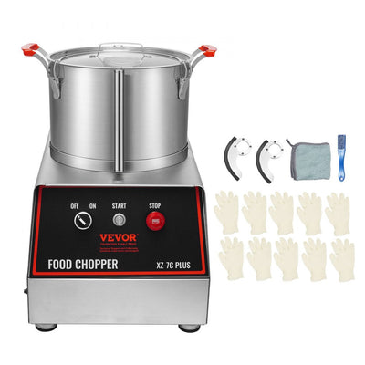 VEVOR Food Processor & Vegetable Chopper, 7 Quart Bowl, 750W Food-Grade Stainless Steel Food Processor Chopper with 2 Extra S-Curve Blades, Multifunctional for Chopping Vegetables, Meat, Grains, Nuts 
