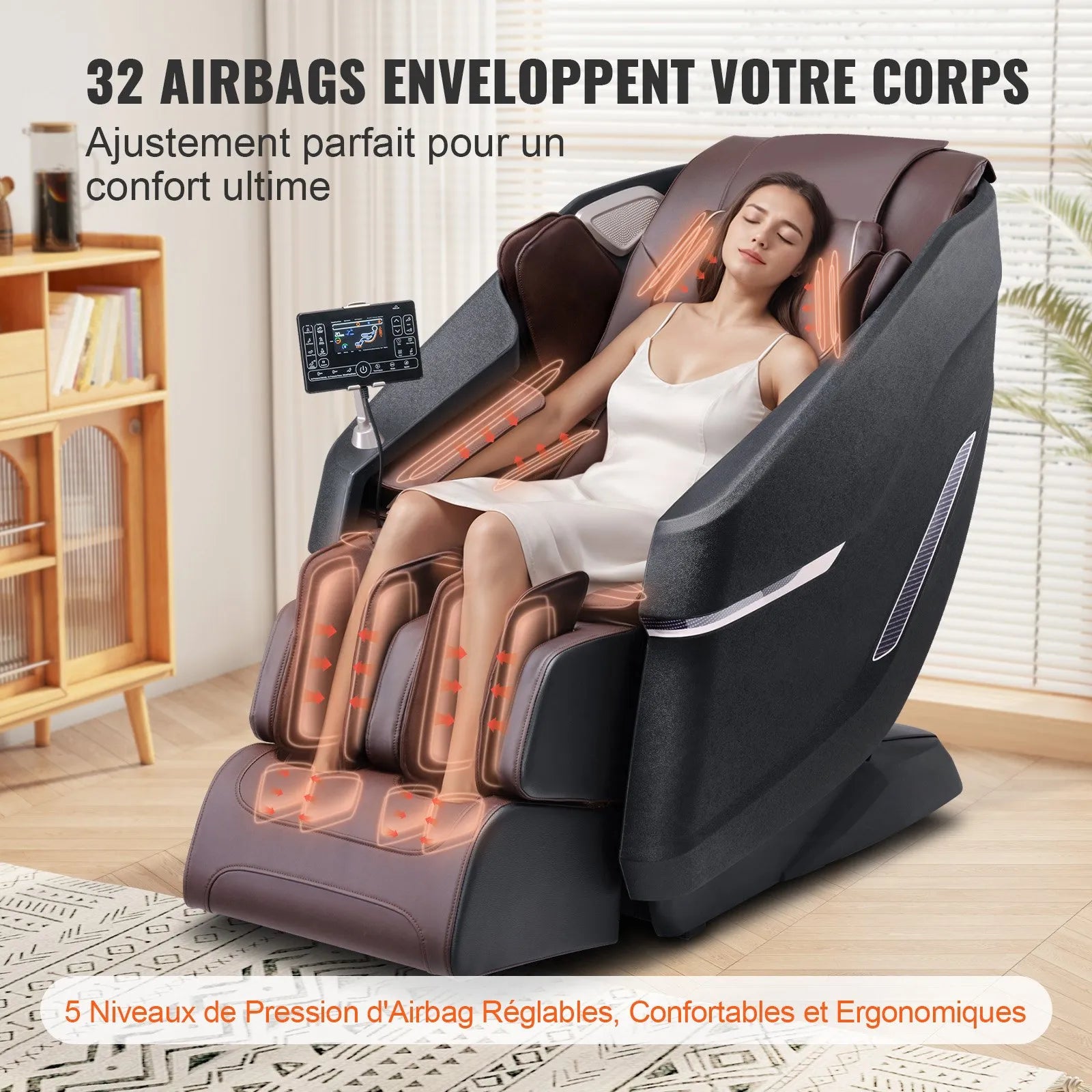 VEVOR Massage Chair with Flexible SL-Track, Full Body Zero Gravity Recliner, 10-18 Auto Modes, 3D Shiatsu, Heating, Bluetooth Speaker, Airbag, Foot Roller, and Touch Screen