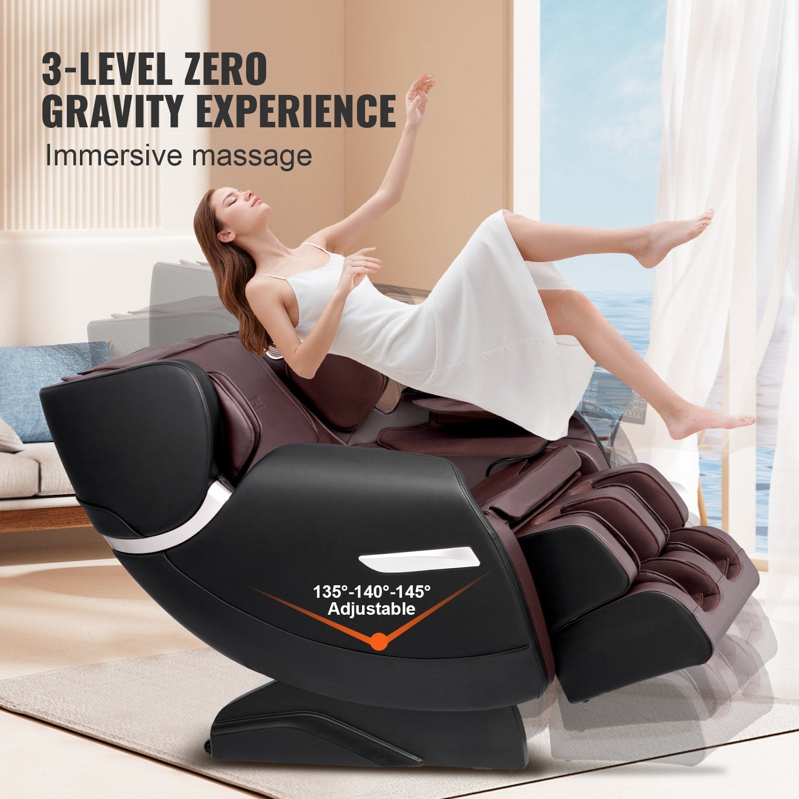 VEVOR Massage Chair - Full Body Zero Gravity Recliner with Multi Auto Modes, 3D Shiatsu, Heating, Bluetooth Speaker, Airbag, Foot Roller, and Touch Screen 
