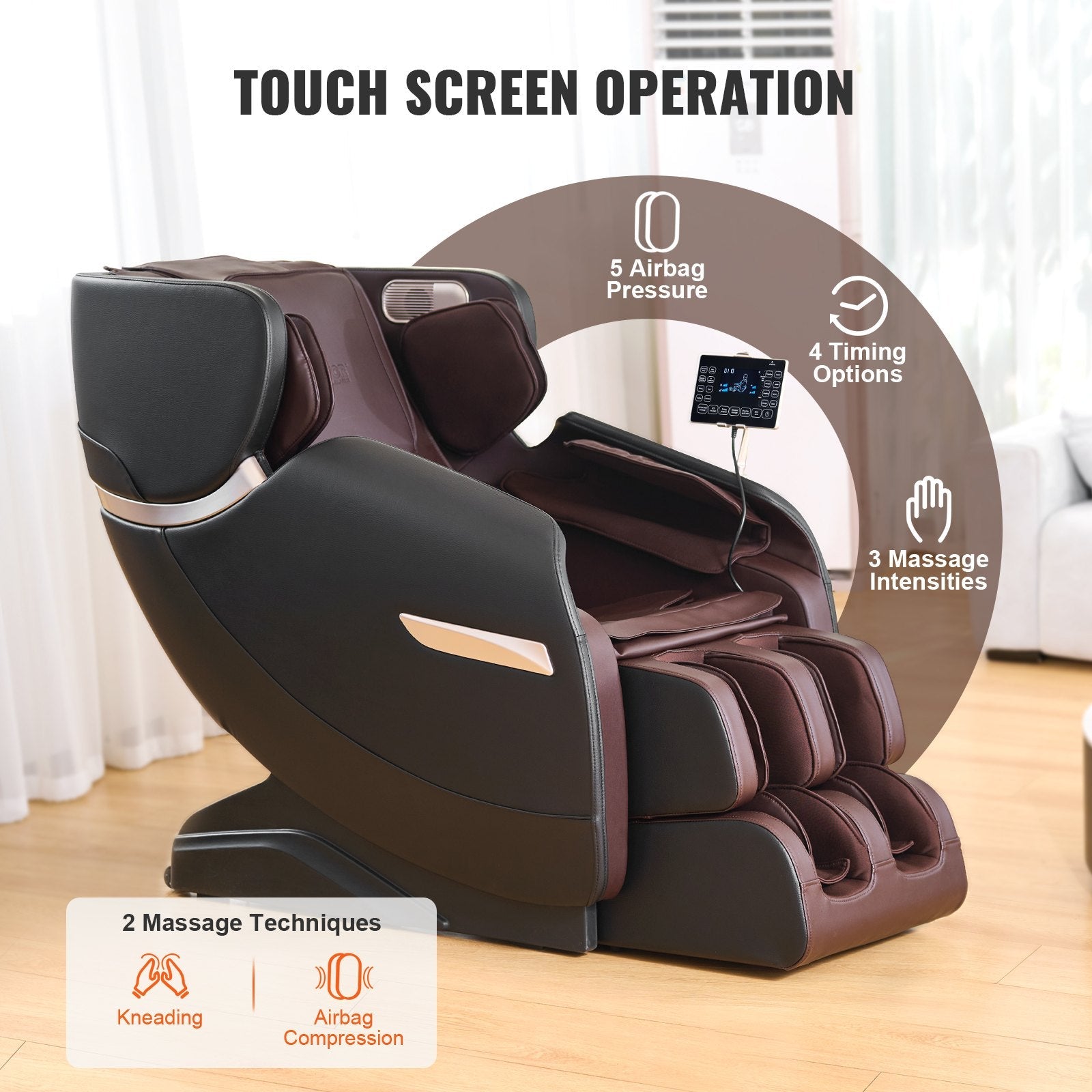VEVOR Massage Chair - Full Body Zero Gravity Recliner with Multi Auto Modes, 3D Shiatsu, Heating, Bluetooth Speaker, Airbag, Foot Roller, and Touch Screen 