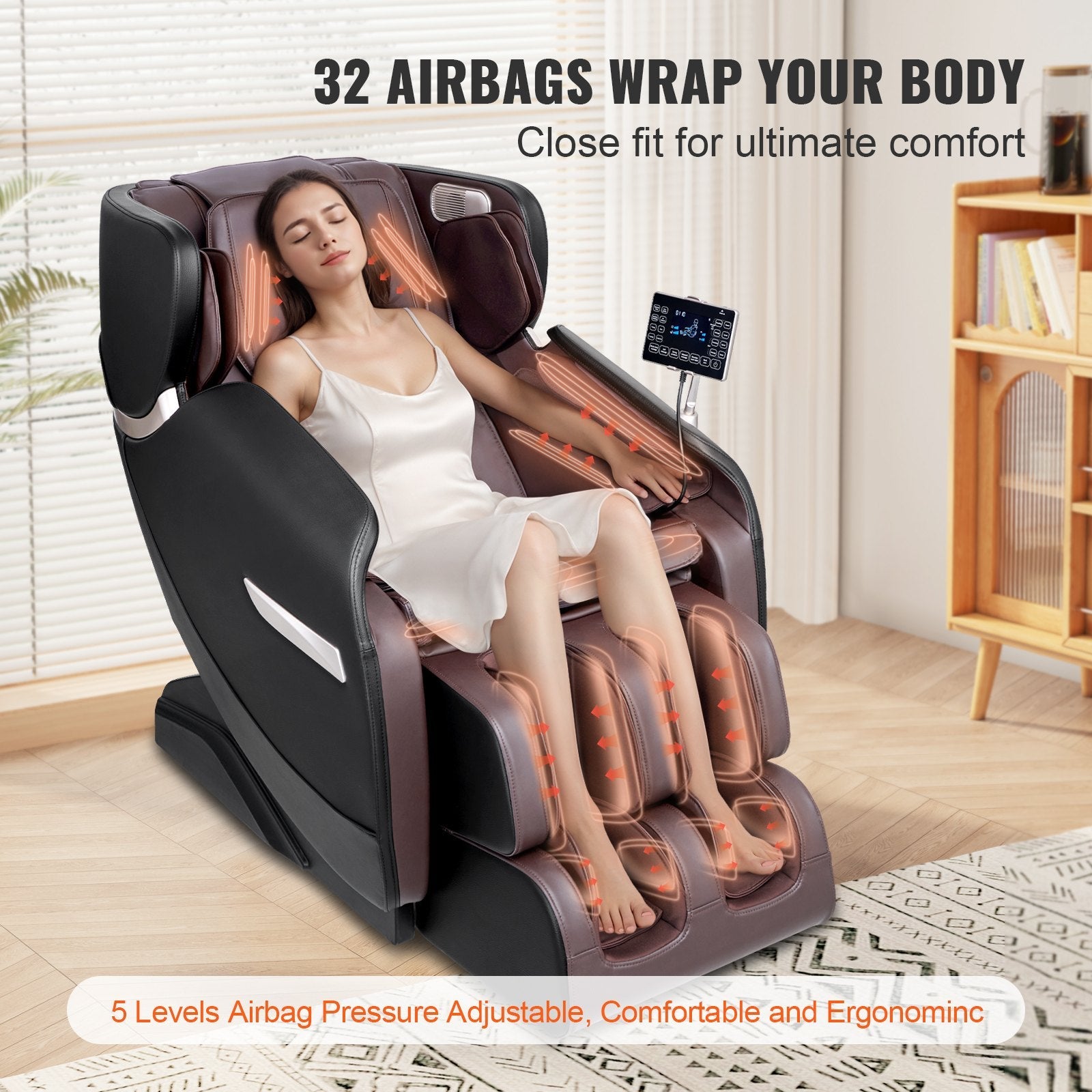 VEVOR Massage Chair - Full Body Zero Gravity Recliner with Multi Auto Modes, 3D Shiatsu, Heating, Bluetooth Speaker, Airbag, Foot Roller, and Touch Screen 