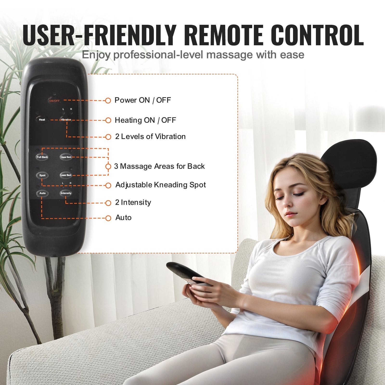 VEVOR Shiatsu Back Massager with Heat, Massage Seat Cushion with 2-Group Back Shiatsu Rollers and 2 Seat Vibration Motors, Fatigue Relief Seat Massage Chair Pad with 5 Vibration Modes for Home Office 