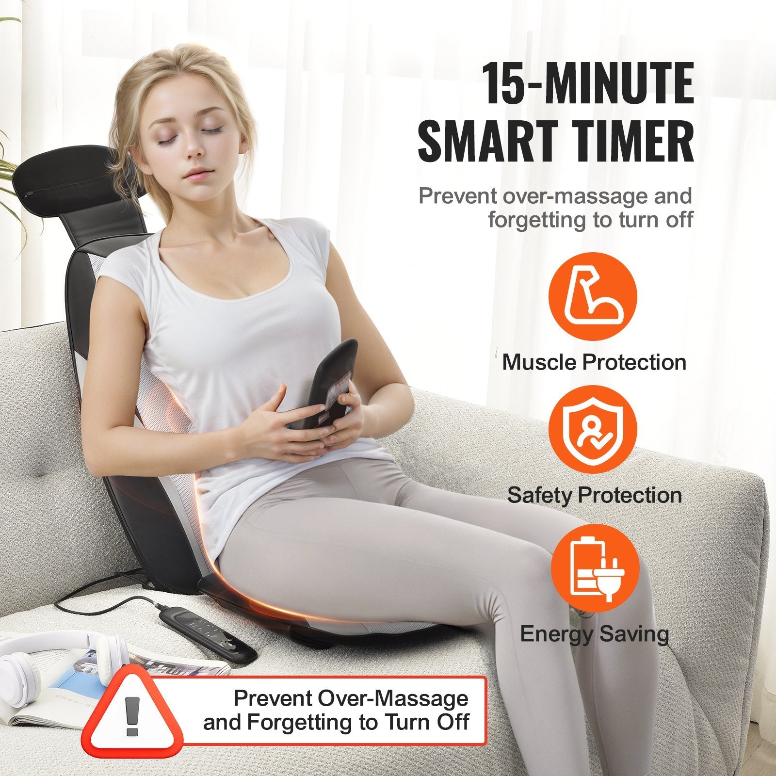 VEVOR Shiatsu Back Massager with Heat, Massage Seat Cushion with 2-Group Back Shiatsu Rollers and 2 Seat Vibration Motors, Fatigue Relief Seat Massage Chair Pad with 5 Vibration Modes for Home Office 