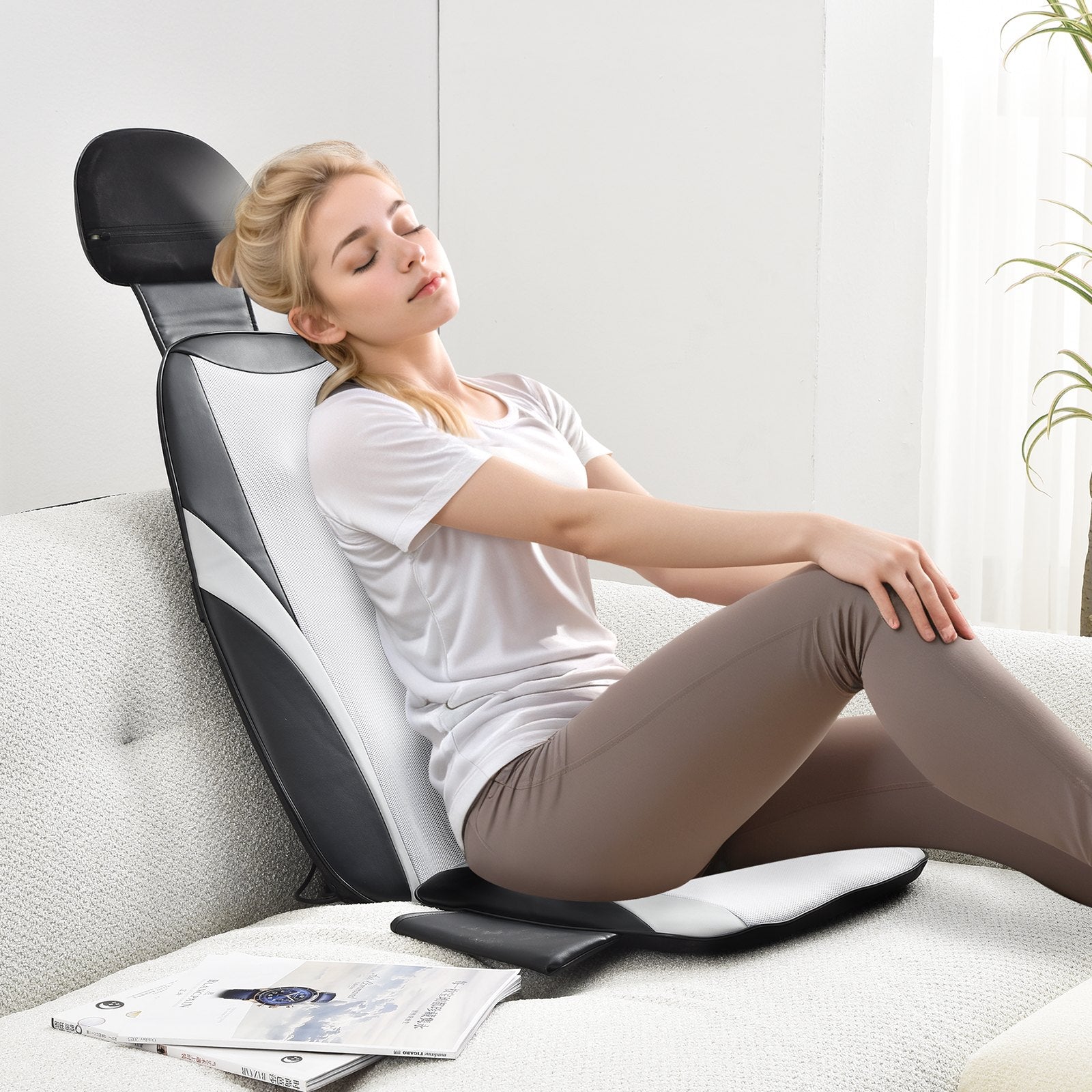 VEVOR Shiatsu Back Massager with Heat, Massage Seat Cushion with 2-Group Back Shiatsu Rollers and 2 Seat Vibration Motors, Fatigue Relief Seat Massage Chair Pad with 5 Vibration Modes for Home Office 
