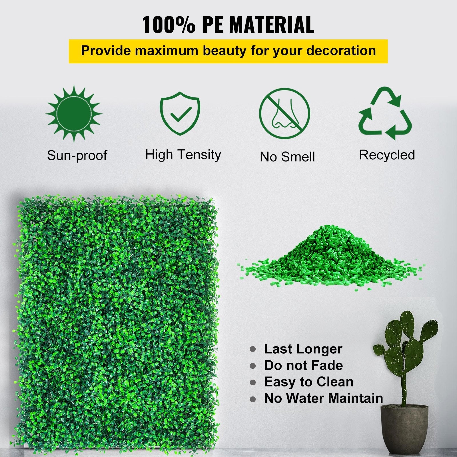 VEVOR Artificial Boxwood Panels, 12 PCS 20"x20" Boxwood Hedge Wall Panels, PE Artificial Grass Backdrop Wall 1.6", Privacy Hedge Screen for Decoration of Outdoor, Indoor, Garden, Fence, and Backyard 