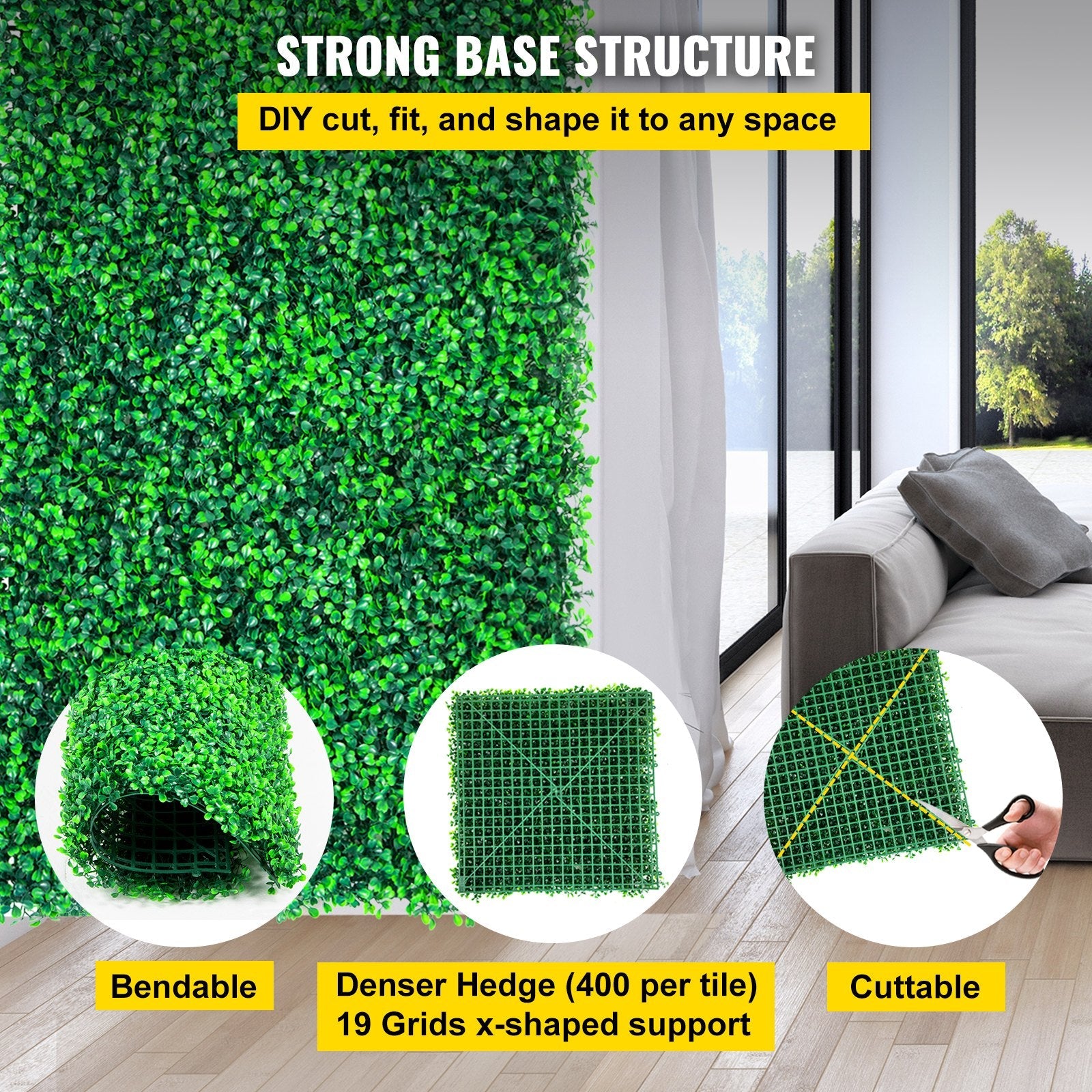 VEVOR Artificial Boxwood Panels, 12 PCS 20"x20" Boxwood Hedge Wall Panels, PE Artificial Grass Backdrop Wall 1.6", Privacy Hedge Screen for Decoration of Outdoor, Indoor, Garden, Fence, and Backyard 