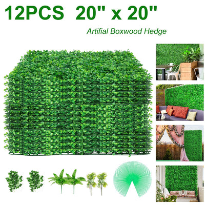 VEVOR Artificial Boxwood Panels, 12 PCS 20"x20" Boxwood Hedge Wall Panels, PE Artificial Grass Backdrop Wall 1.6", Privacy Hedge Screen for Decoration of Outdoor, Indoor, Garden, Fence, and Backyard 