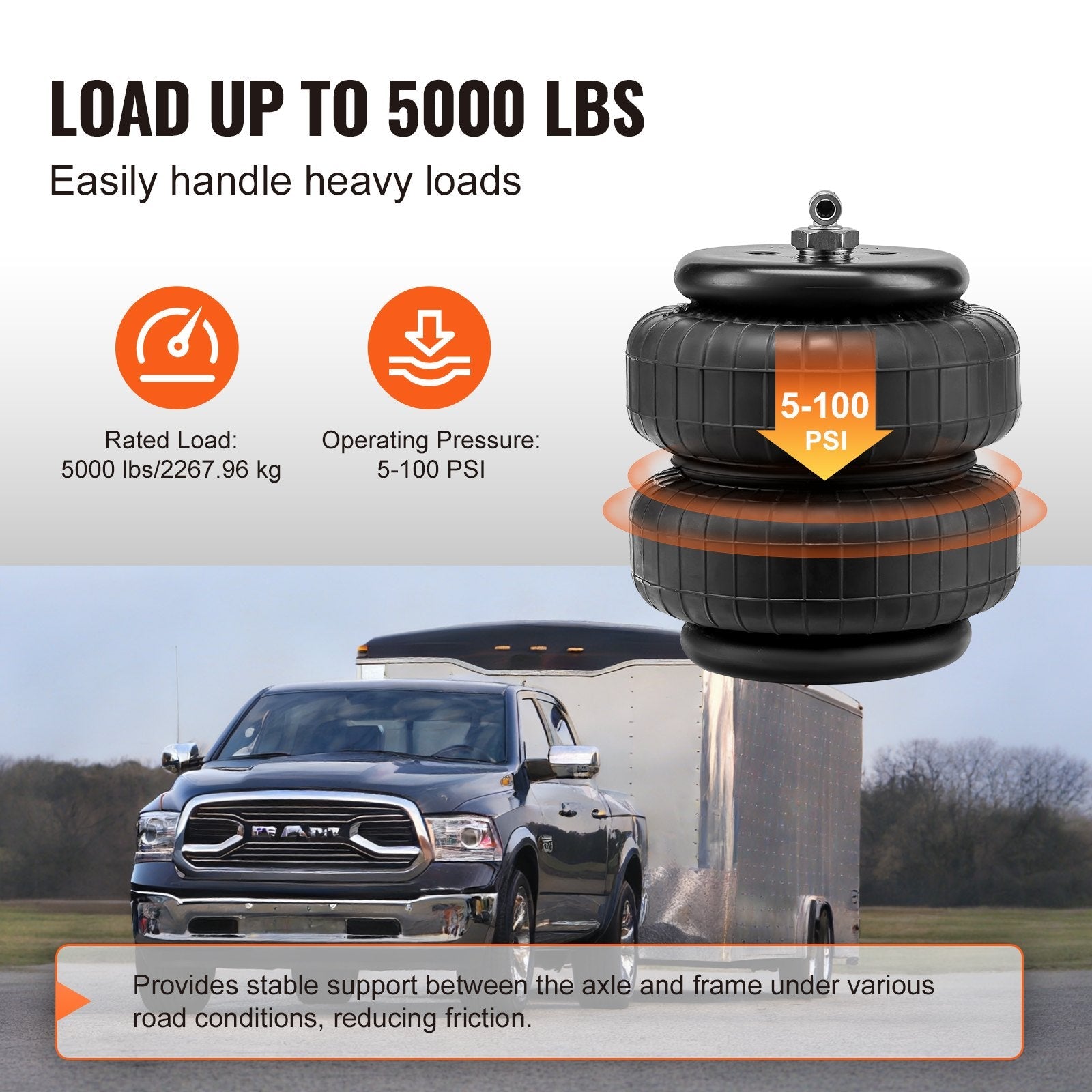 VEVOR Air Bag Suspension Kit, Air Springs Suspension Bag Kit Compatible with 1999-2004 Ford F250/F350 2WD 4WD, 2008-2010 Ford F250/F350 2WD 4WD, 5000 lbs Loading, 5 to 100 PSI 