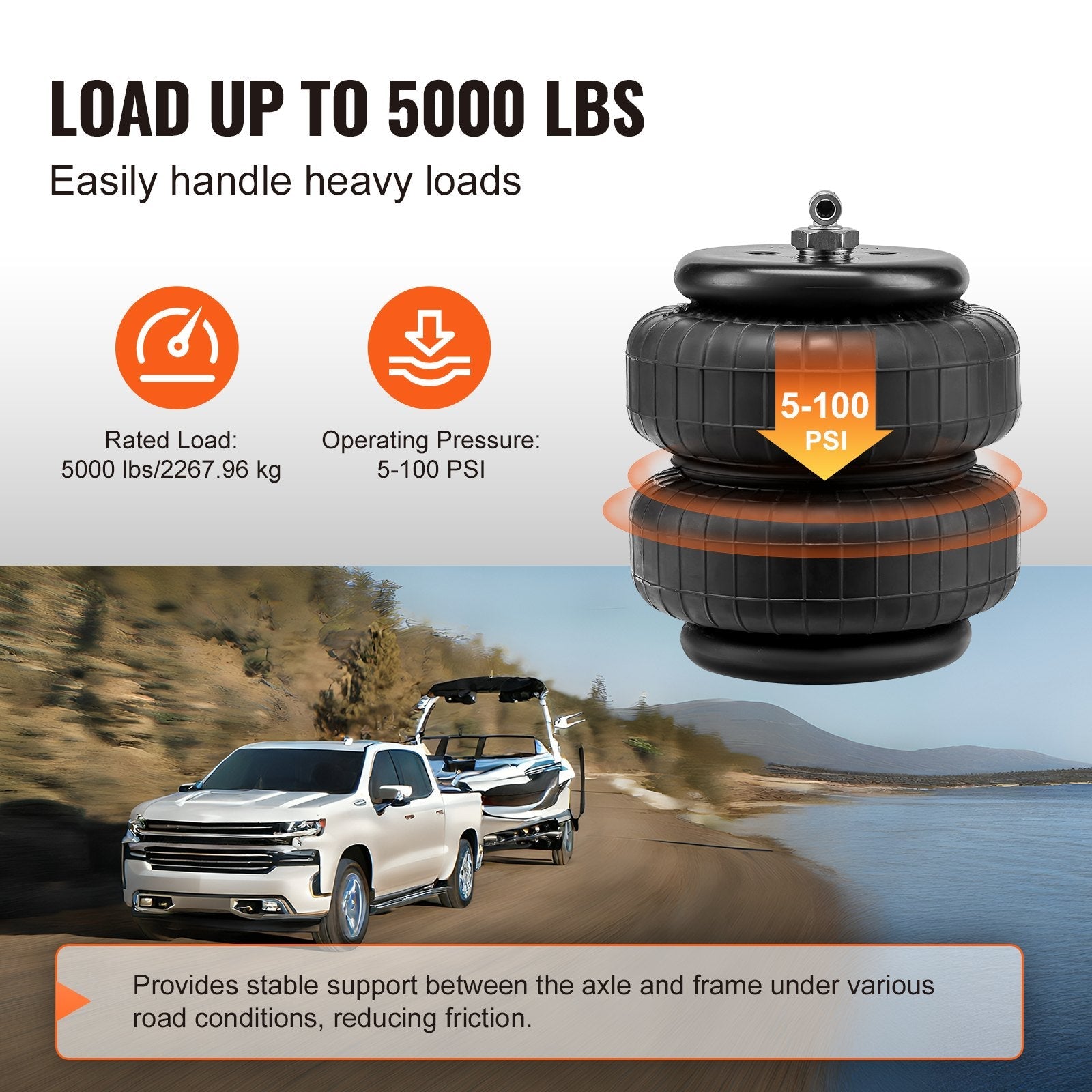 VEVOR Air Bag Suspension Kit, Air Springs Suspension Bag Kit Compatible with 2001-2010 Chevrolet Silverado 2500/3500HD and GMC Sierra 2500/3500HD 4WD RWD, 5000 lbs Loading, 5 to 100 PSI 