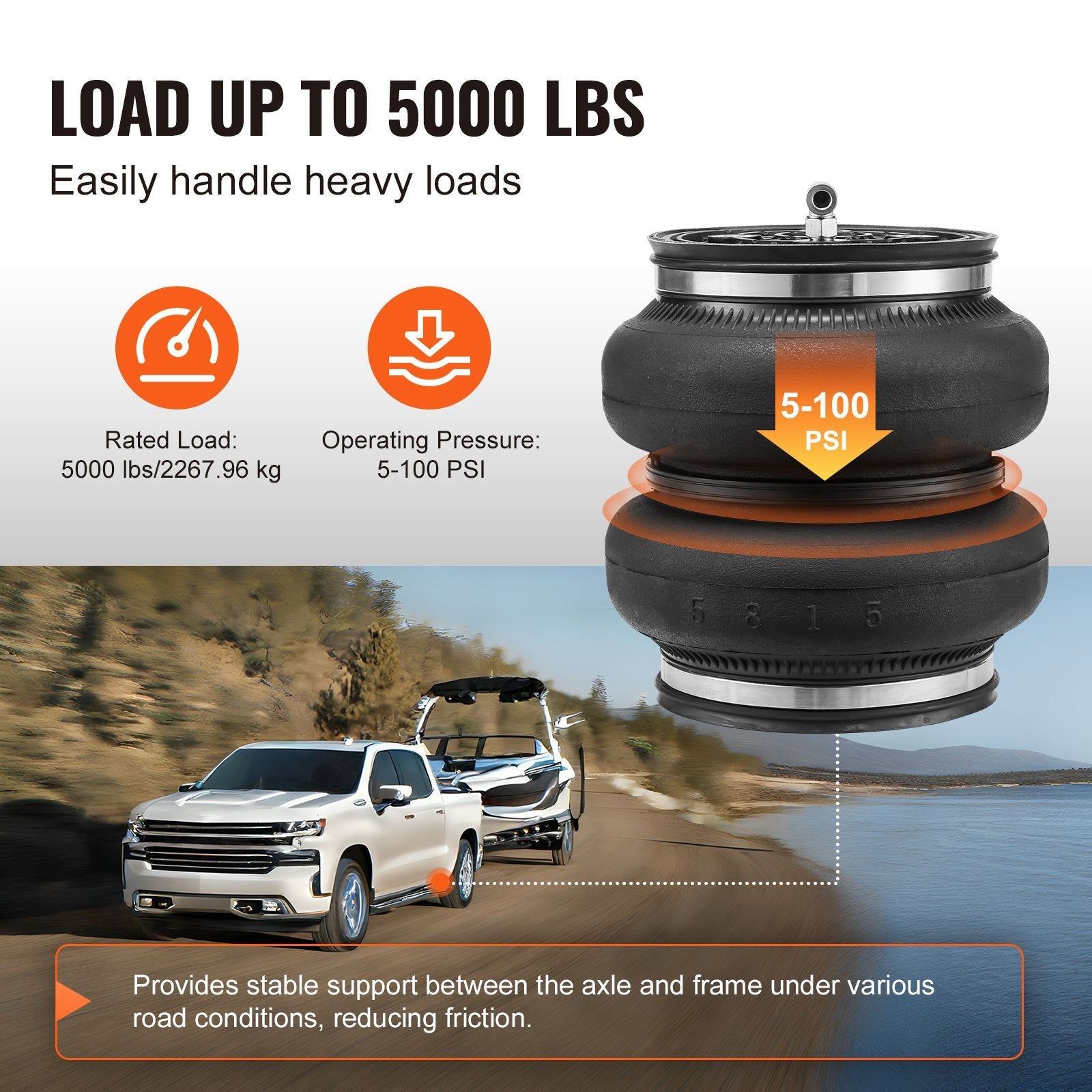 VEVOR Air Bag Suspension Kit, Air Springs Suspension Bag Kit Compatible with 2011-2019 Chevrolet Silverado 2500/3500HD and GMC Sierra 2500/3500HD 4WD RWD, 5000 lbs Loading, 5 to 100 PSI 