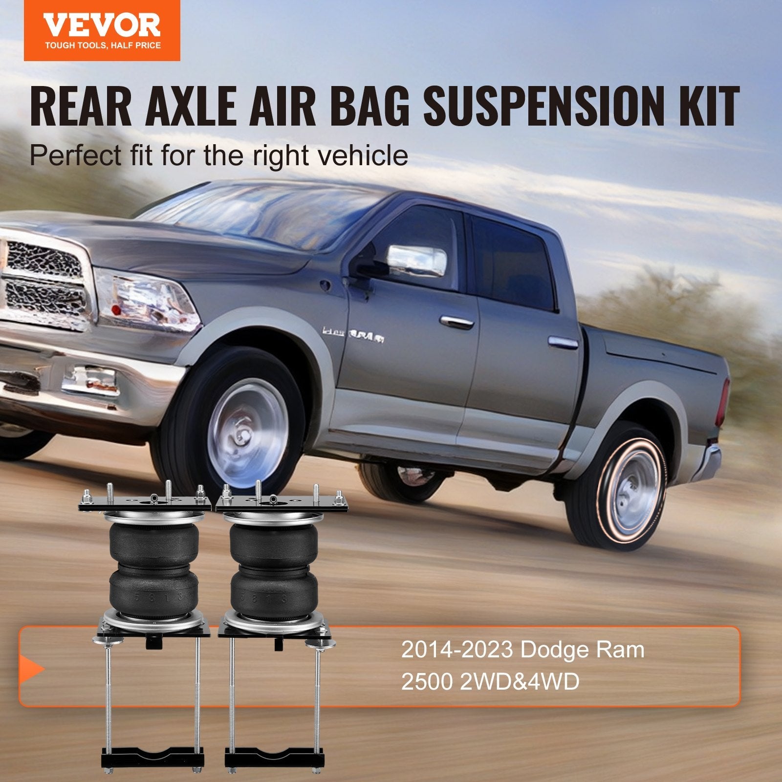 VEVOR Air Bag Suspension Kit, Air Springs Suspension Bag Kit Compatible with 2014-2023 Dodge Ram 2500 2WD 4WD, 5000 lbs Loading, 5 to 100 PSI 