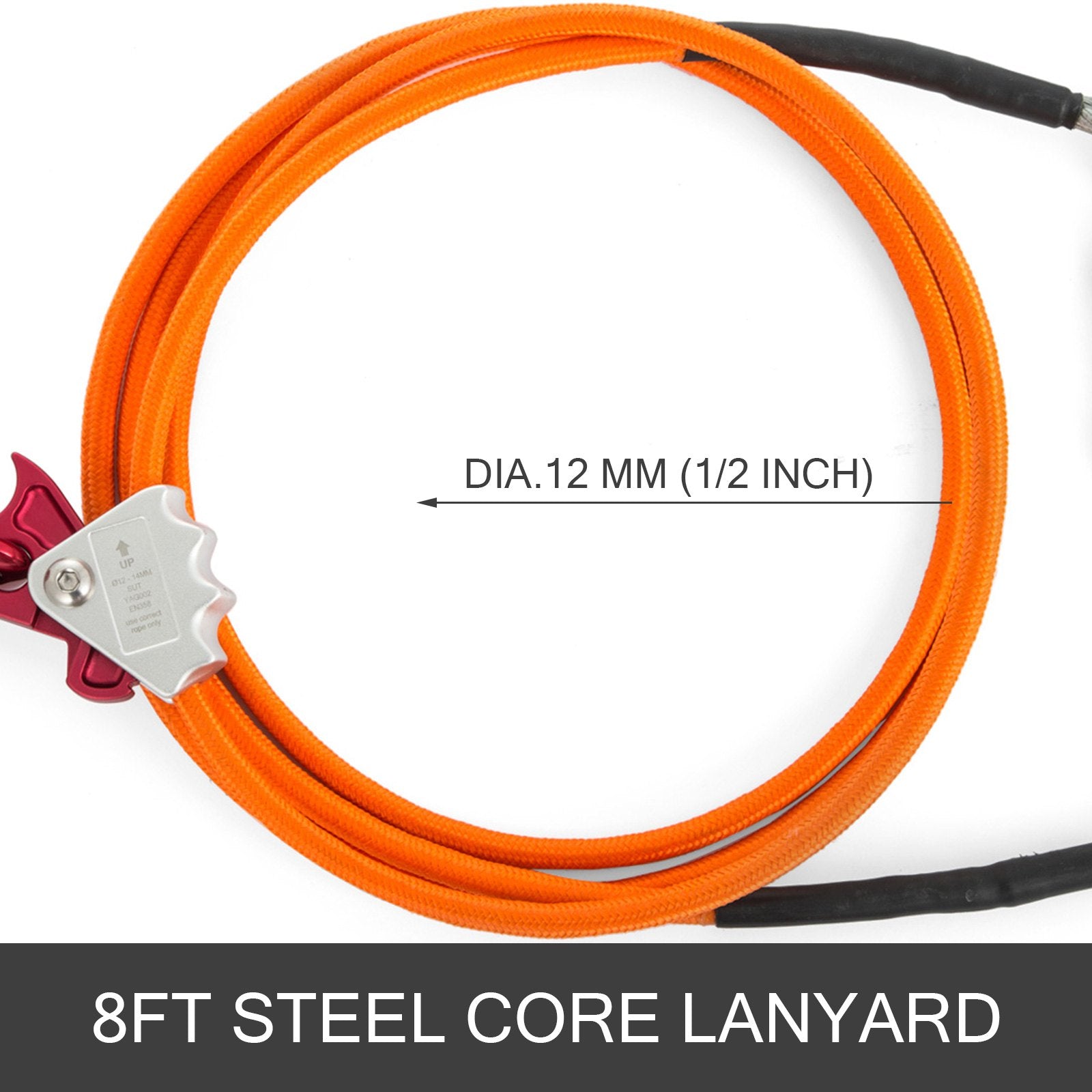 Climb Right 1/2" X 8' Steel Core Lanyard Kit Flipline Triple Lock Swivel Snap 