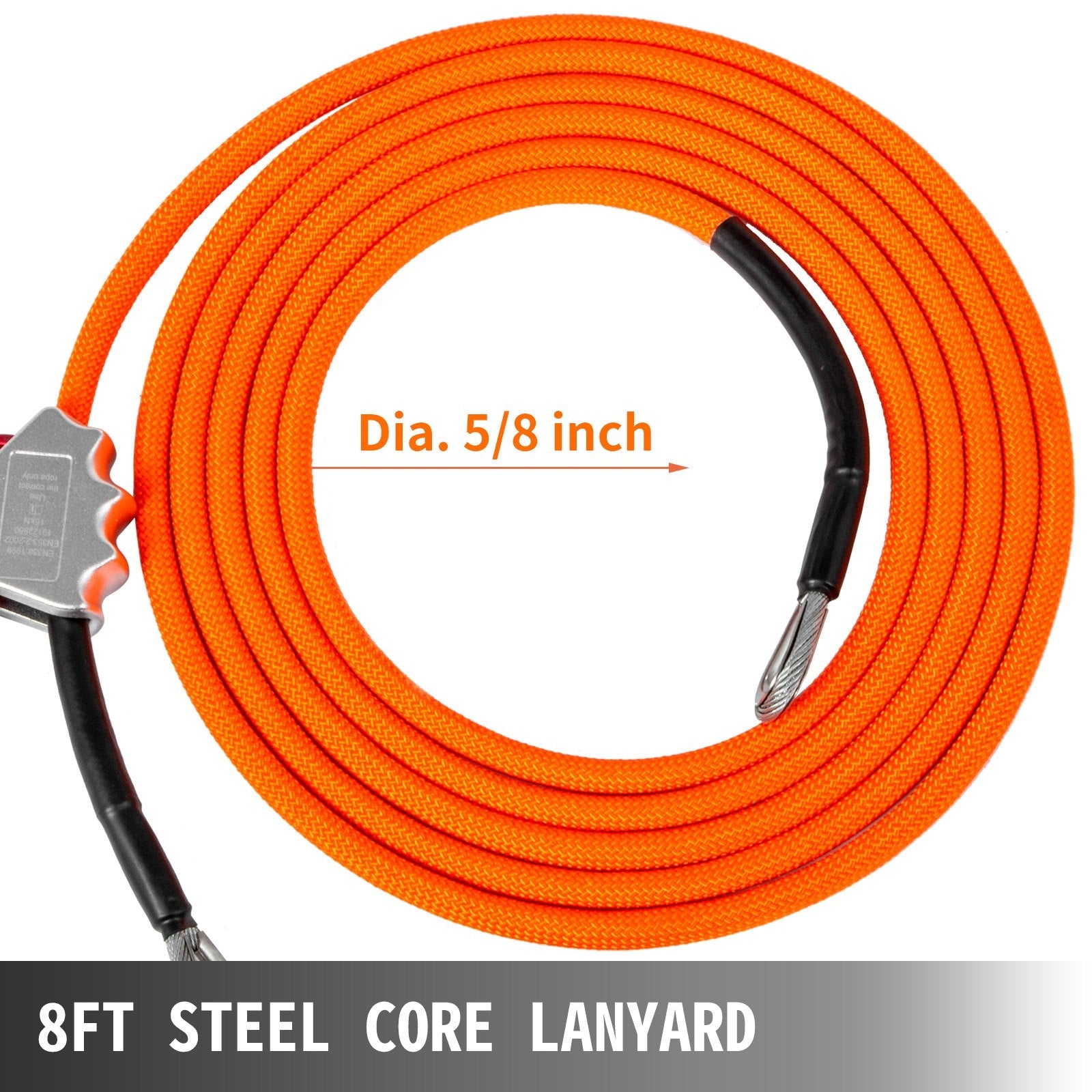 VEVOR Flip Line 5/8 Inch, Wire Core Flipline 8 ft, Wire Core Flip Line Kit with Triple Lock Carabiner Adjuster, Steel Swivel Snap, Climbing Flipline for Fall Protection, Arborist, Tree Climbers 