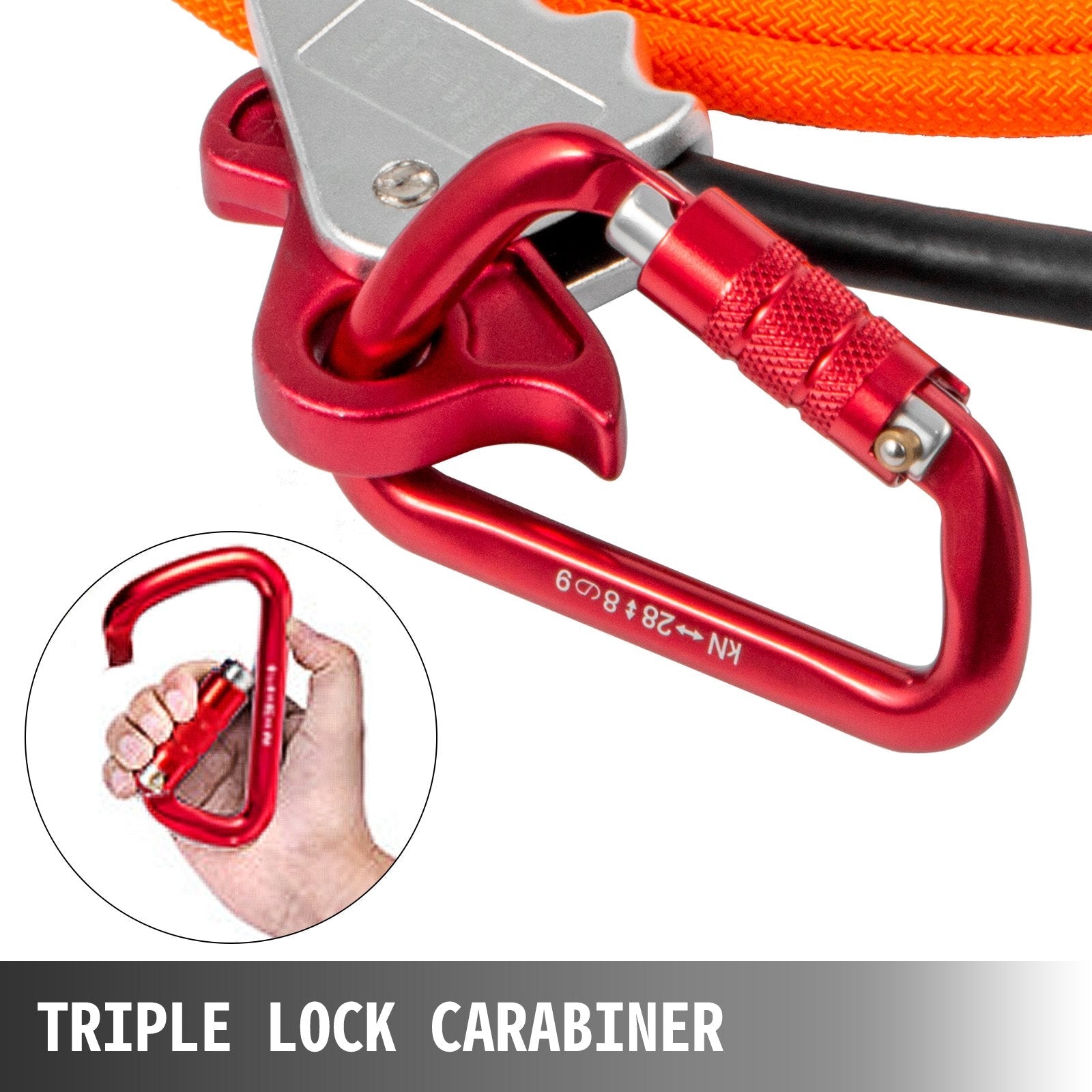 VEVOR Flip Line 5/8 Inch, Wire Core Flipline 8 ft, Wire Core Flip Line Kit with Triple Lock Carabiner Adjuster, Steel Swivel Snap, Climbing Flipline for Fall Protection, Arborist, Tree Climbers 